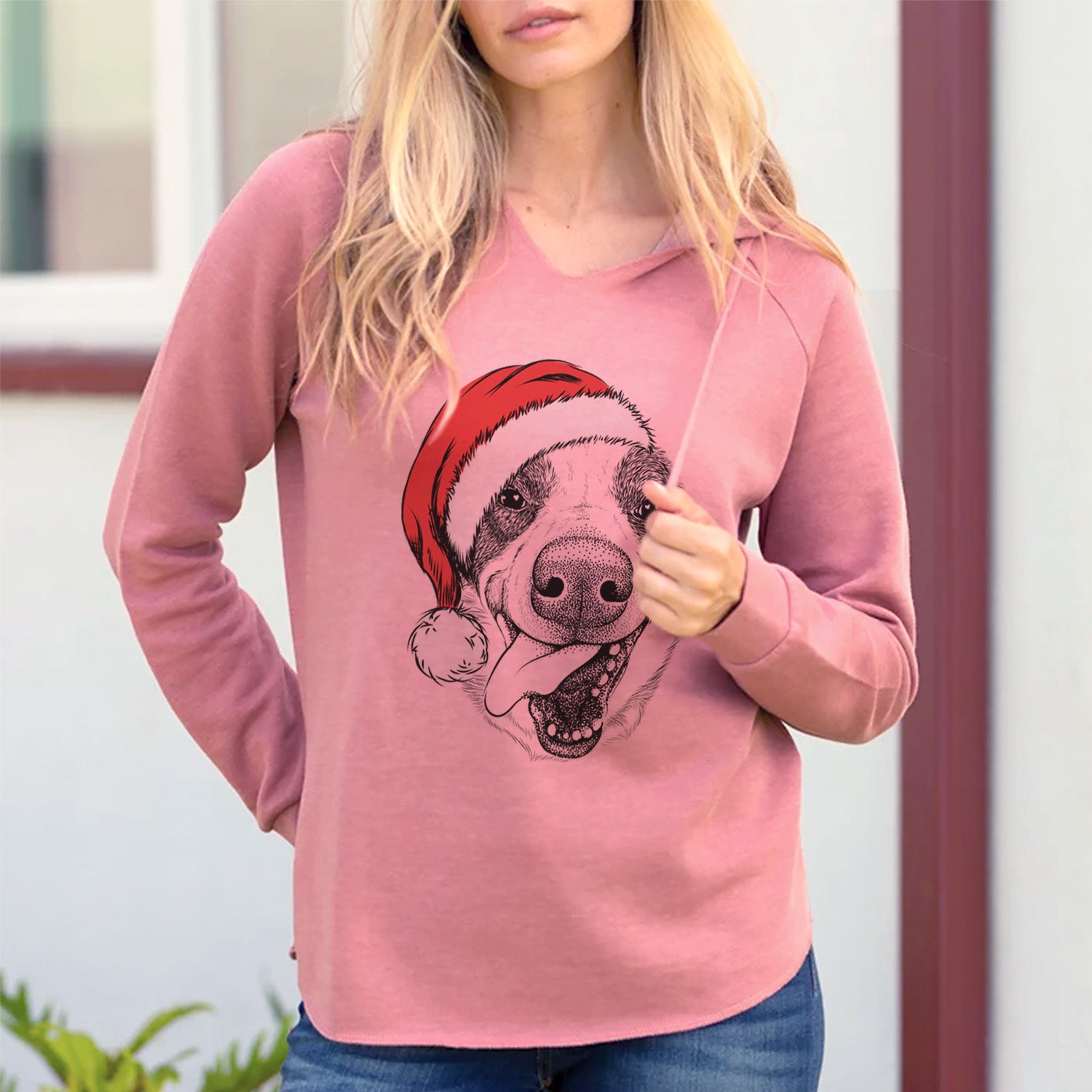 Santa Elwood the Border Collie - Cali Wave Hooded Sweatshirt