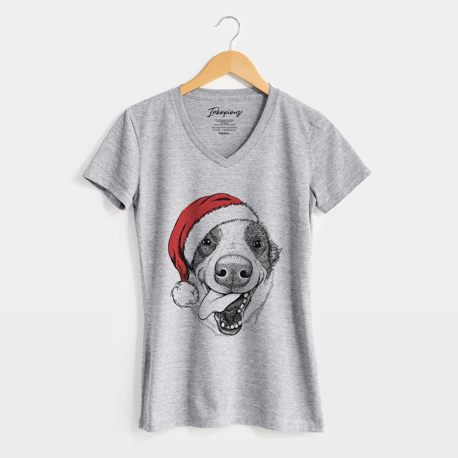 Santa Elwood the Border Collie - Women's Perfect V-neck Shirt