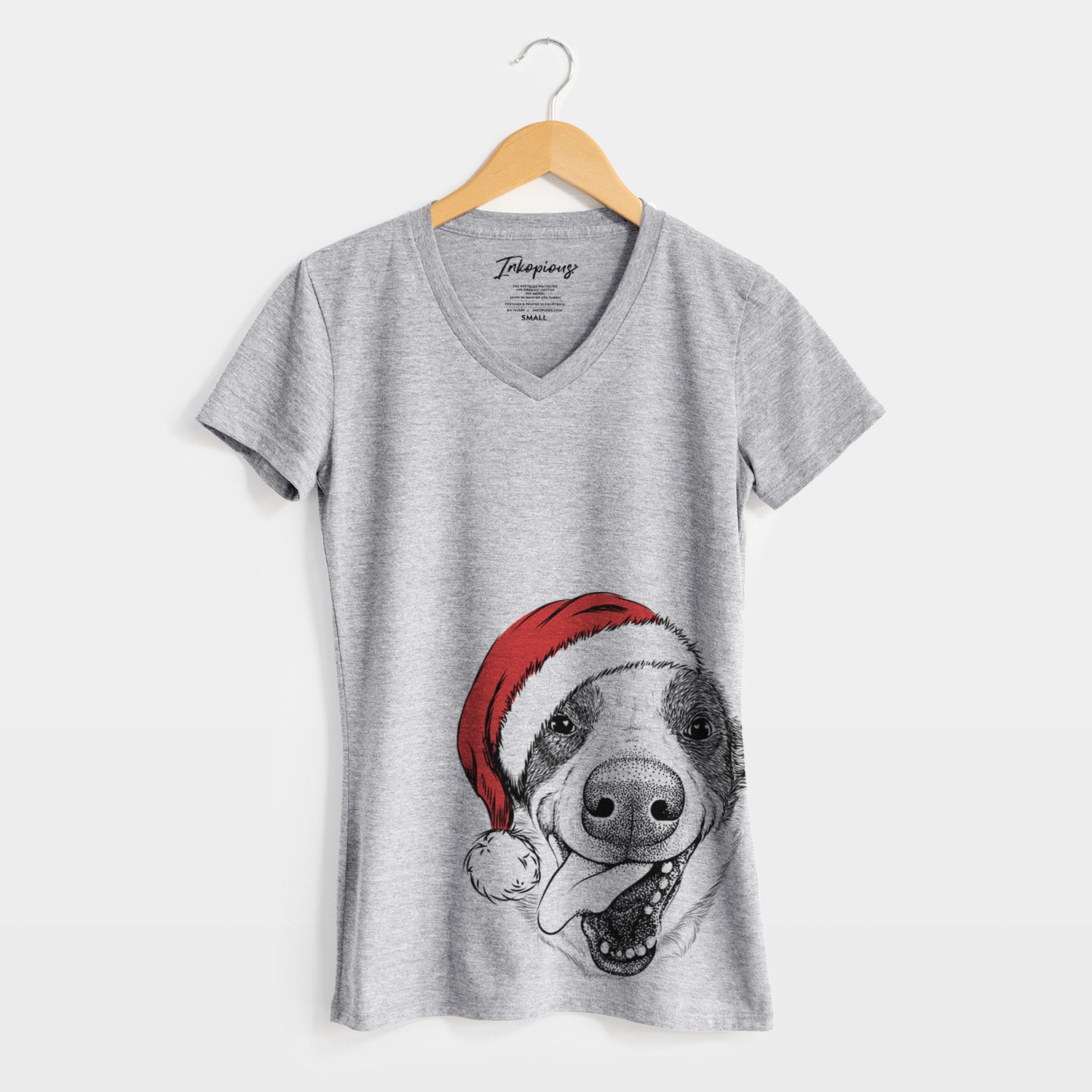 Santa Elwood the Border Collie - Women's Perfect V-neck Shirt