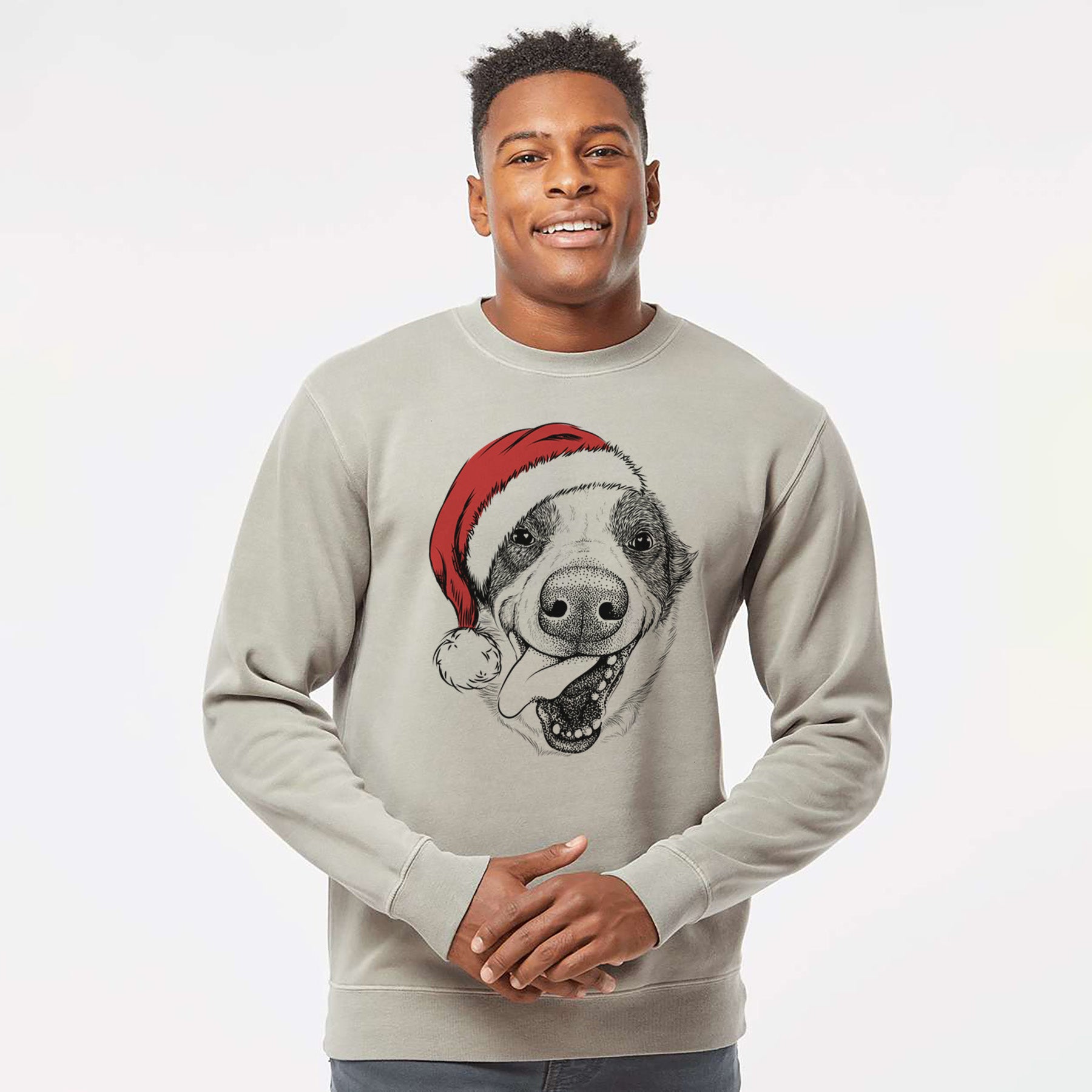 Santa Elwood the Border Collie - Unisex Pigment Dyed Crew Sweatshirt