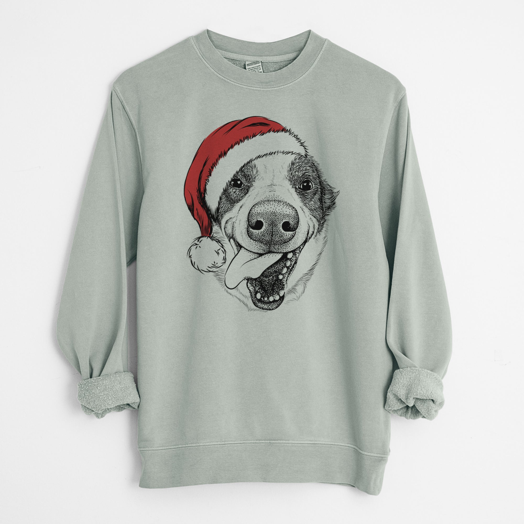 Santa Elwood the Border Collie - Unisex Pigment Dyed Crew Sweatshirt