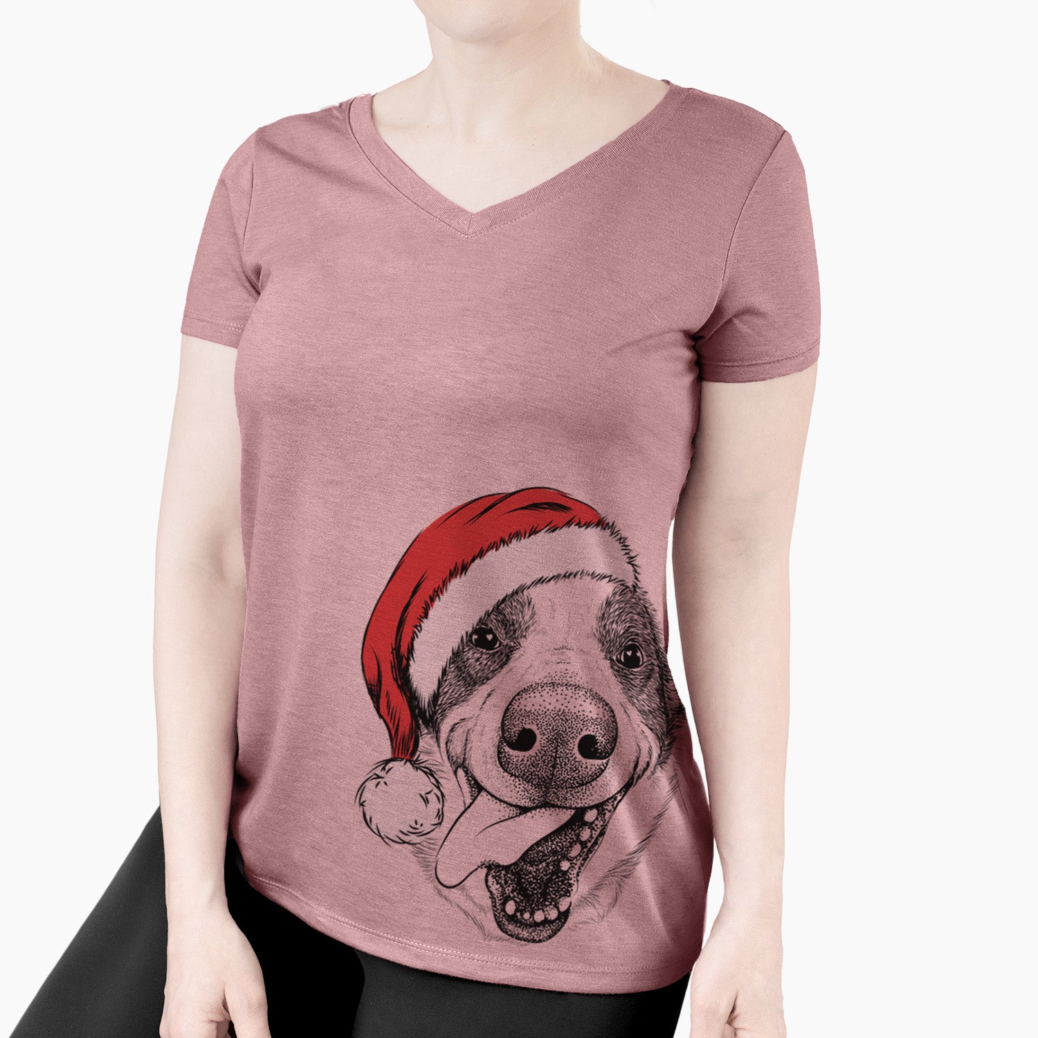 Santa Elwood the Border Collie - Women's Perfect V-neck Shirt