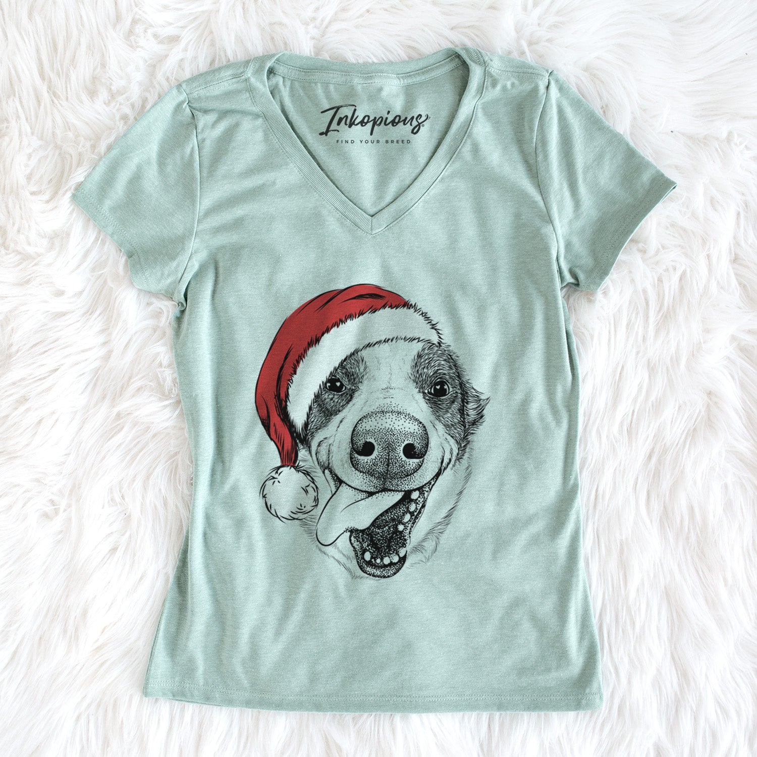 Santa Elwood the Border Collie - Women's Perfect V-neck Shirt