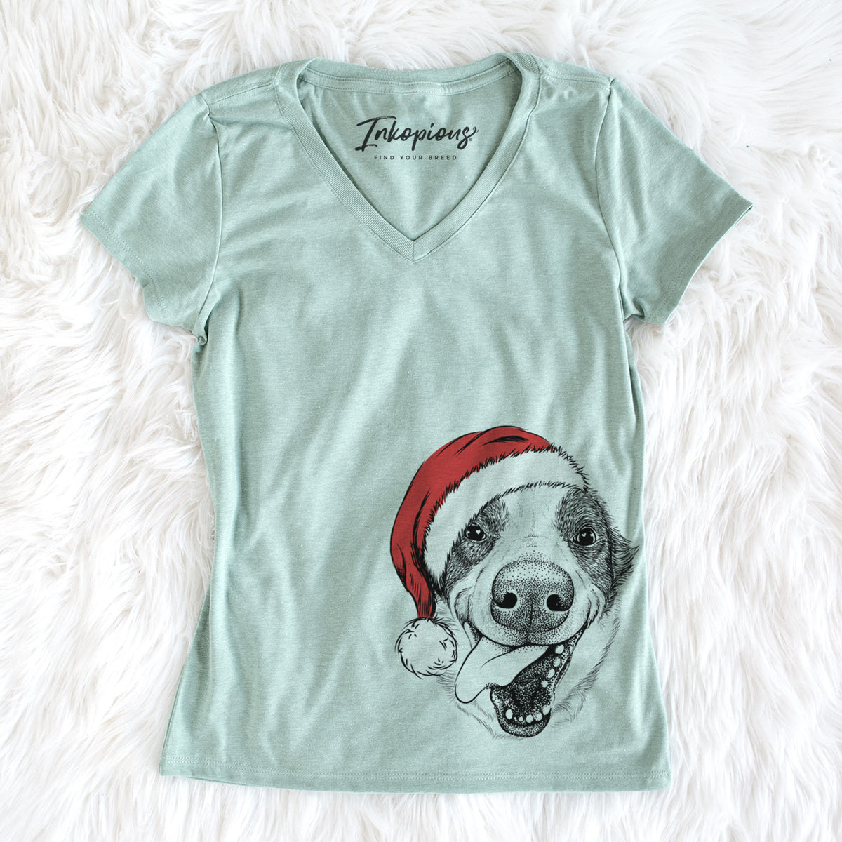 Santa Elwood the Border Collie - Women&#39;s Perfect V-neck Shirt