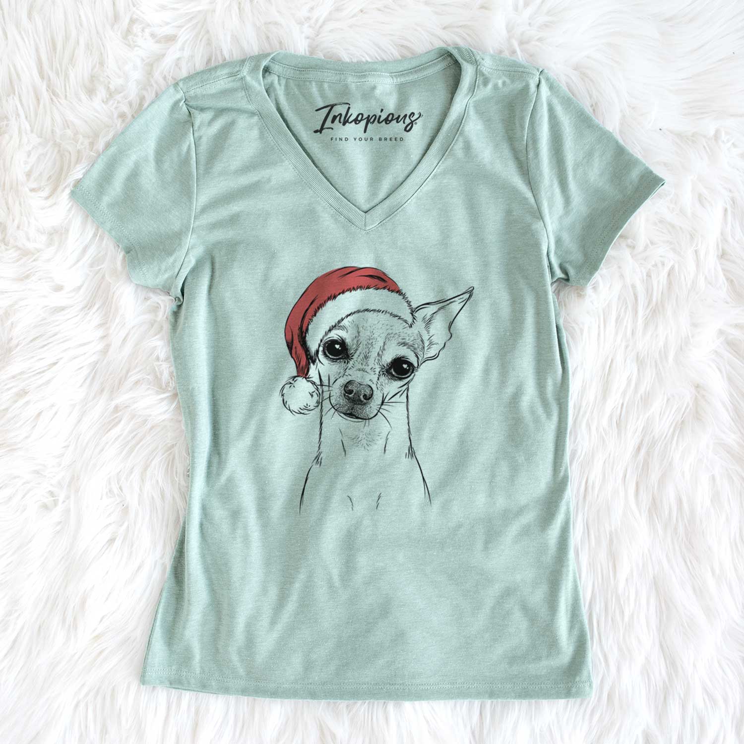 Santa Emee the Chihuahua - Women's V-neck Shirt