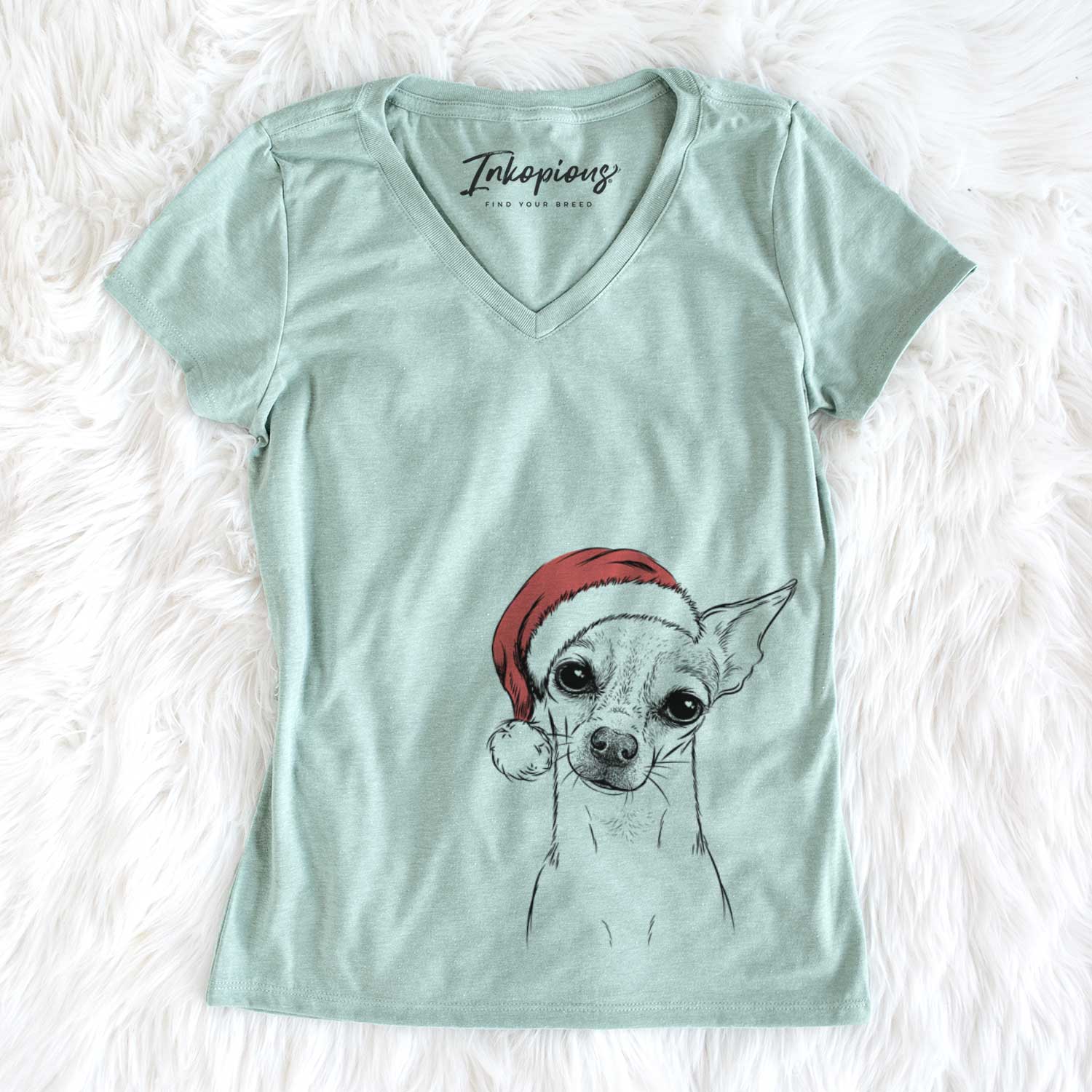 Santa Emee the Chihuahua - Women's V-neck Shirt