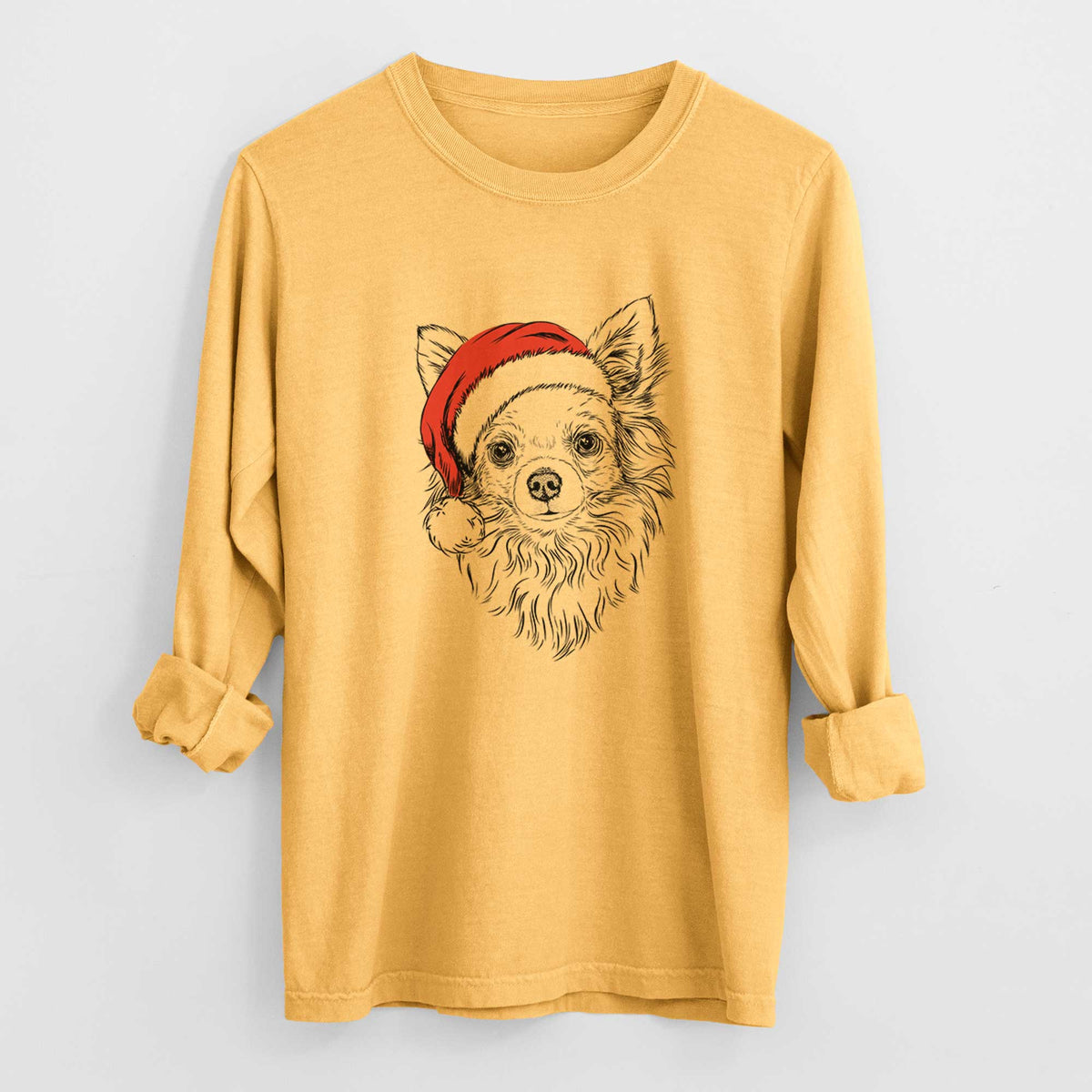 Santa Emma the Longhaired Chihuahua - Heavyweight 100% Cotton Long Sleeve