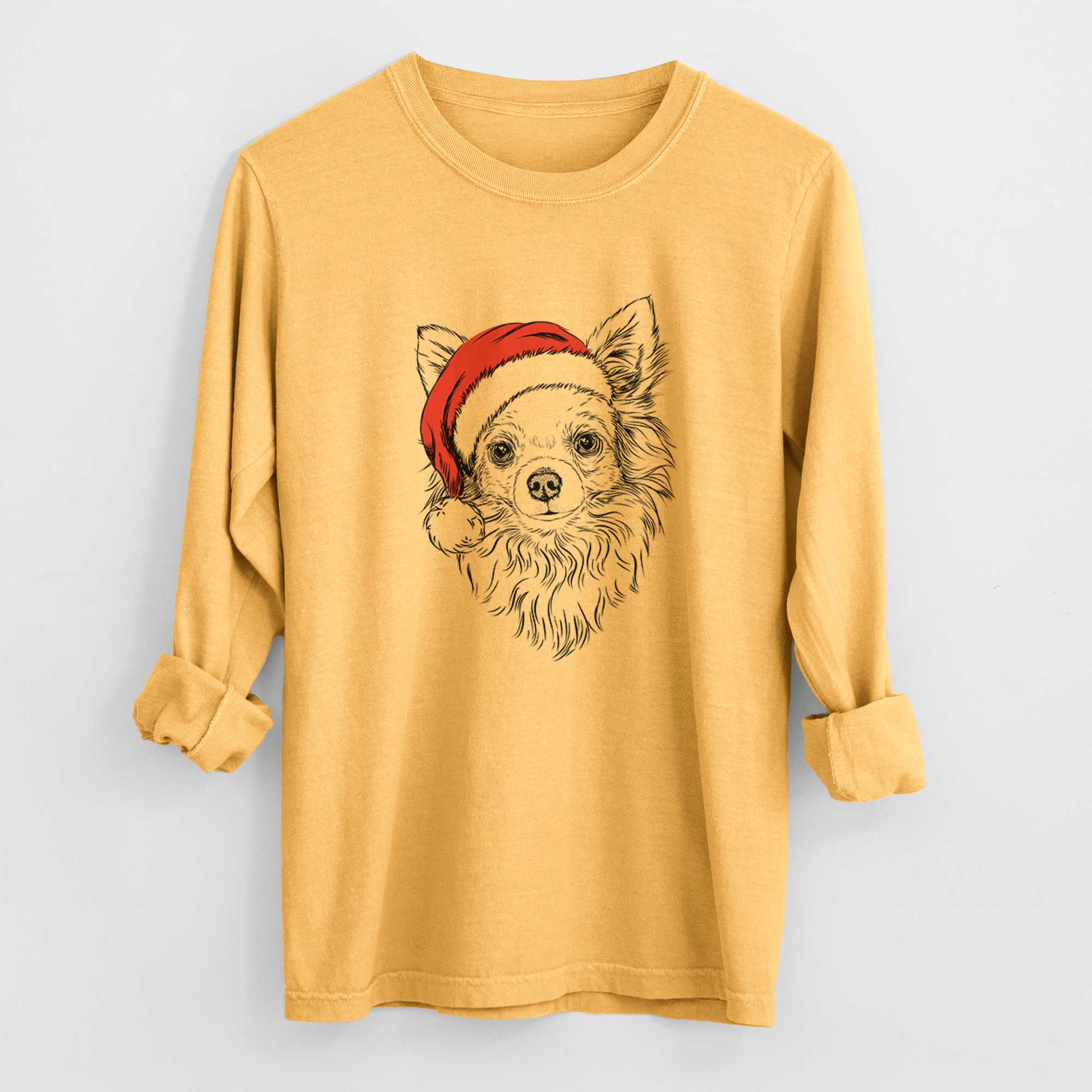 Santa Emma the Longhaired Chihuahua - Heavyweight 100% Cotton Long Sleeve