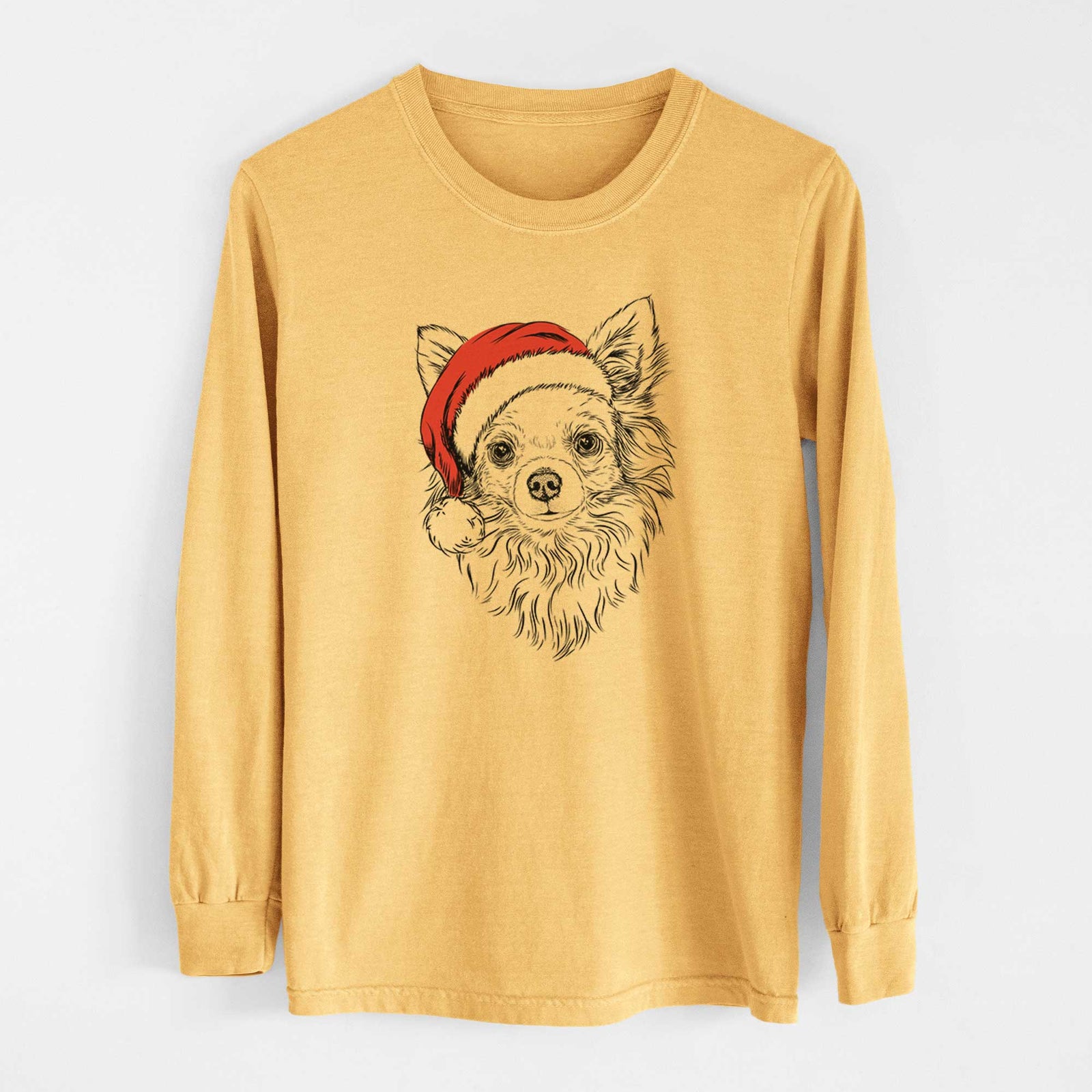 Santa Emma the Longhaired Chihuahua - Heavyweight 100% Cotton Long Sleeve