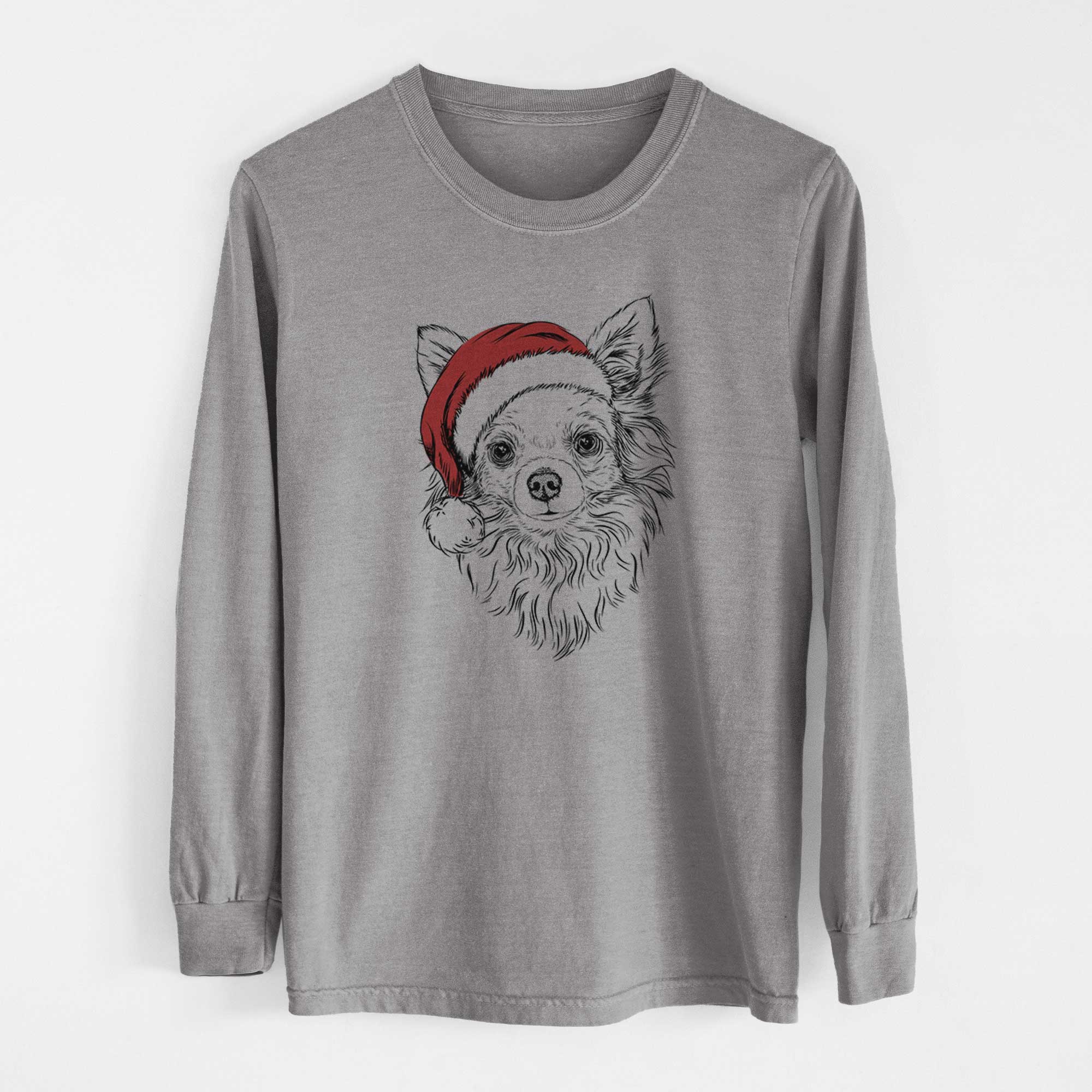 Santa Emma the Longhaired Chihuahua - Heavyweight 100% Cotton Long Sleeve