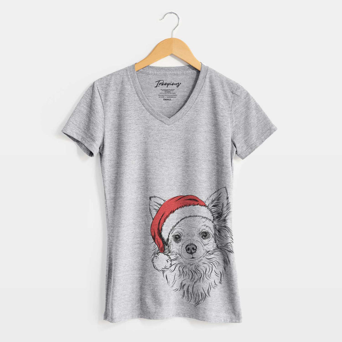 Santa Emma the Longhaired Chihuahua - Women's V-neck Shirt