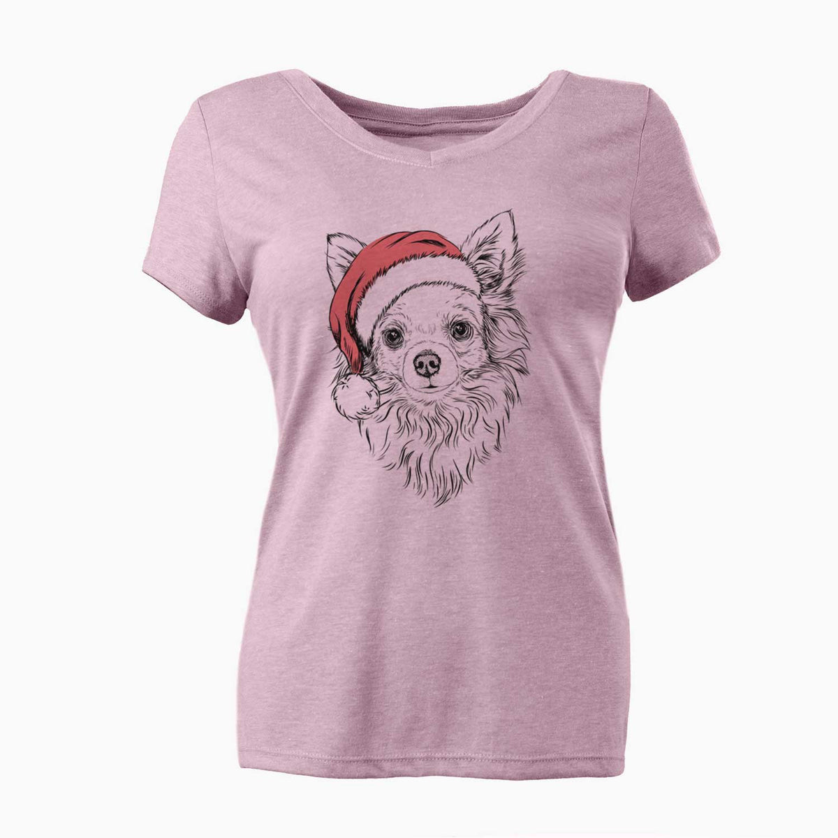 Santa Emma the Longhaired Chihuahua - Women's V-neck Shirt