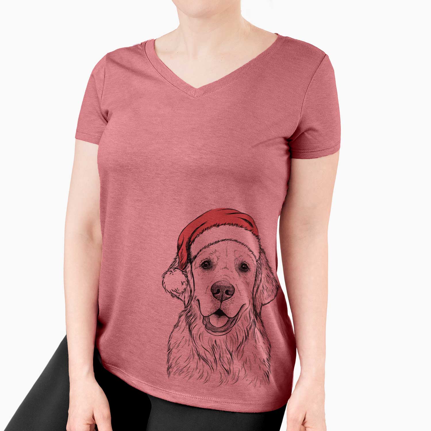 Santa Emma the Golden Retriever - Women's V-neck Shirt