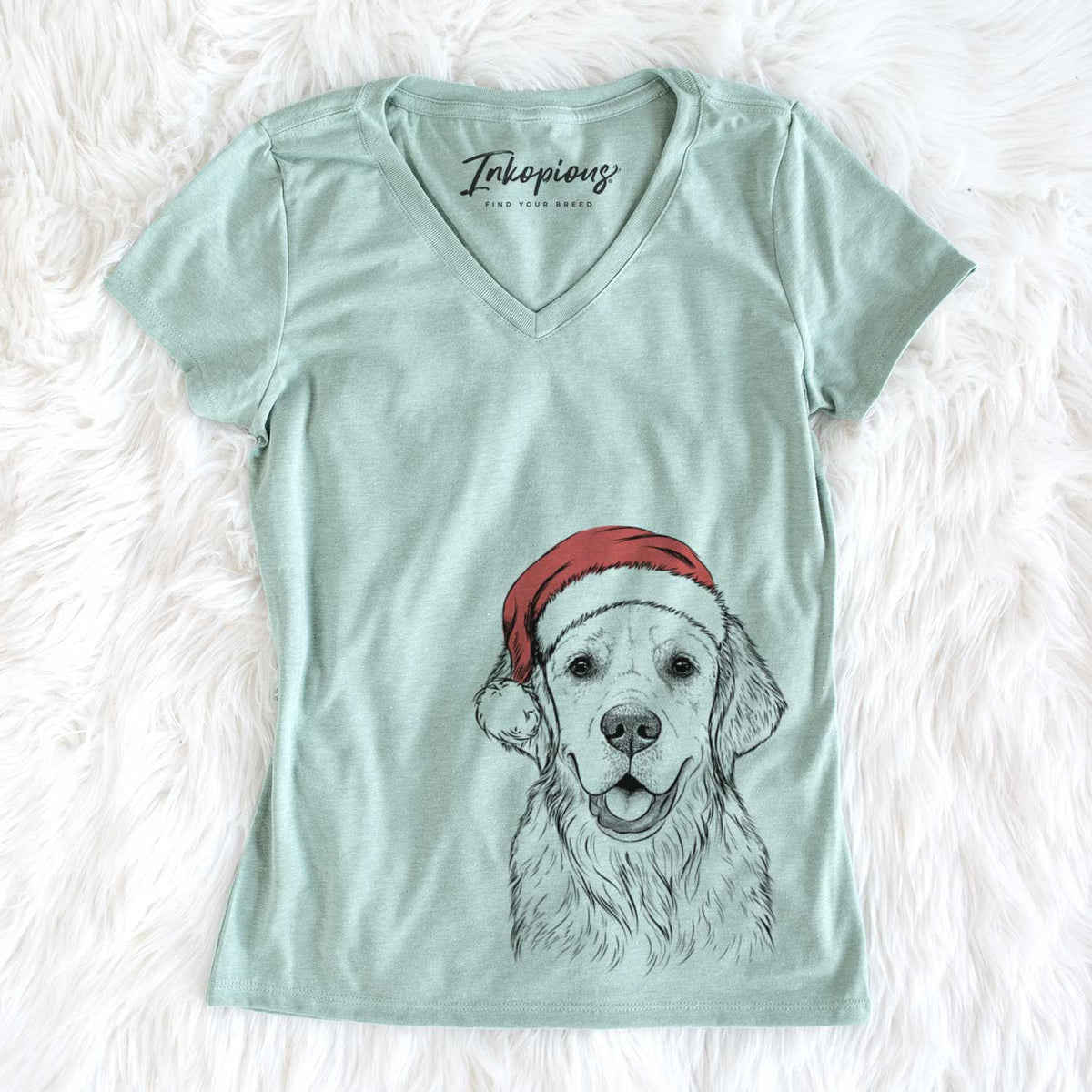 Santa Emma the Golden Retriever - Women&#39;s V-neck Shirt