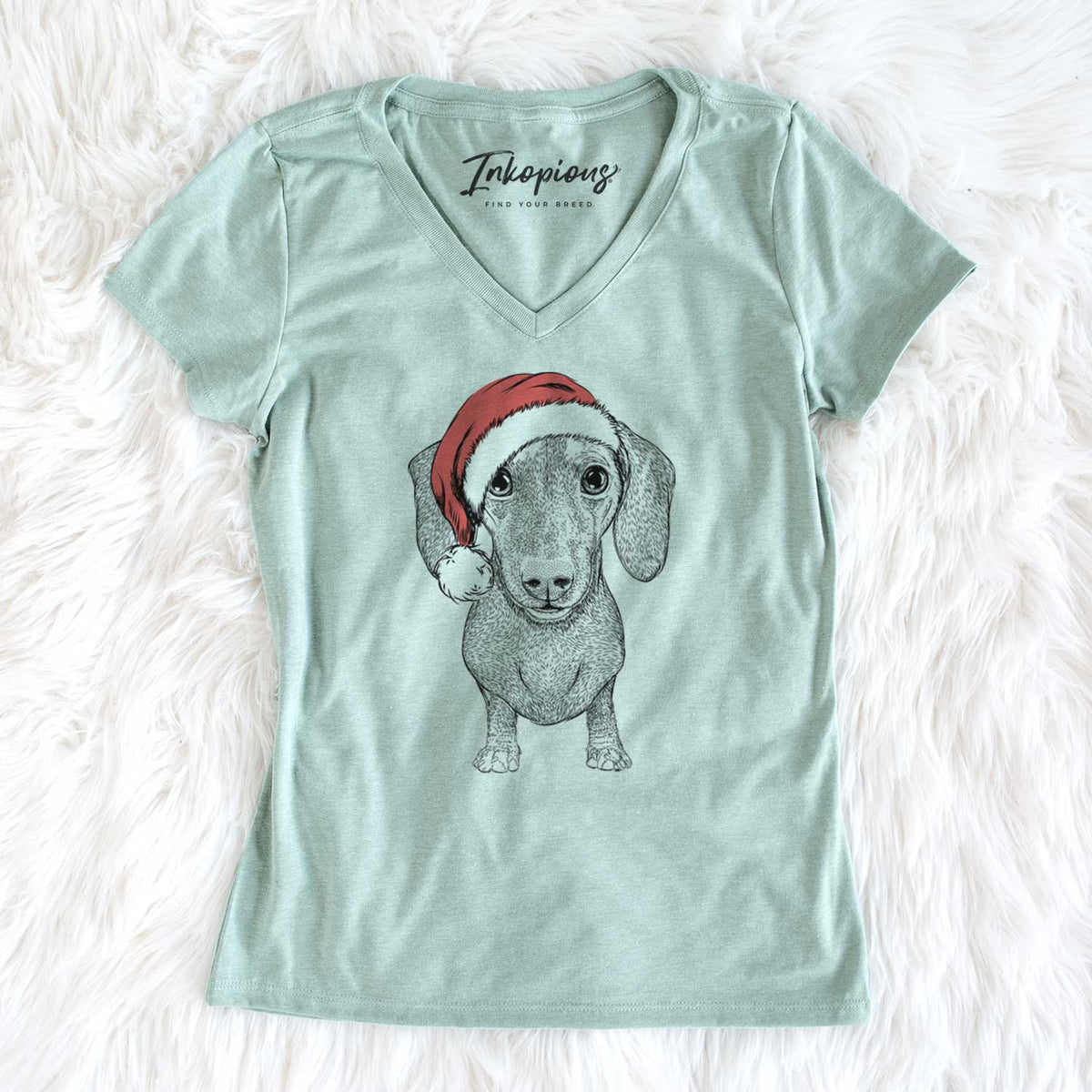 Santa Ernie the Mini Dachshund - Women's V-neck Shirt