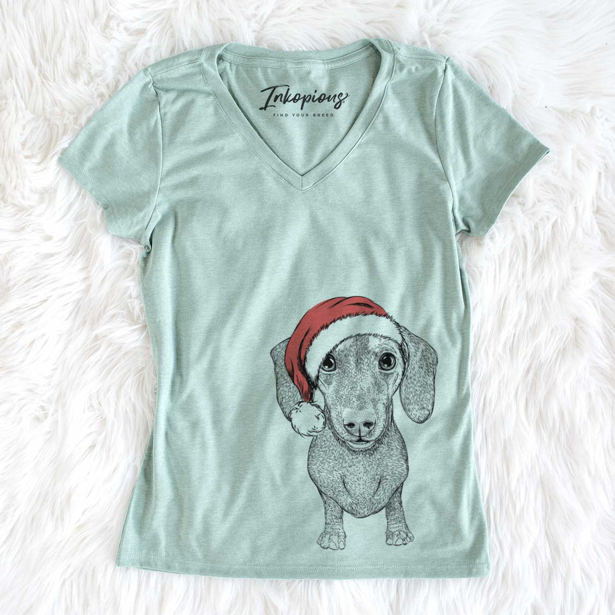 Santa Ernie the Mini Dachshund - Women&#39;s V-neck Shirt