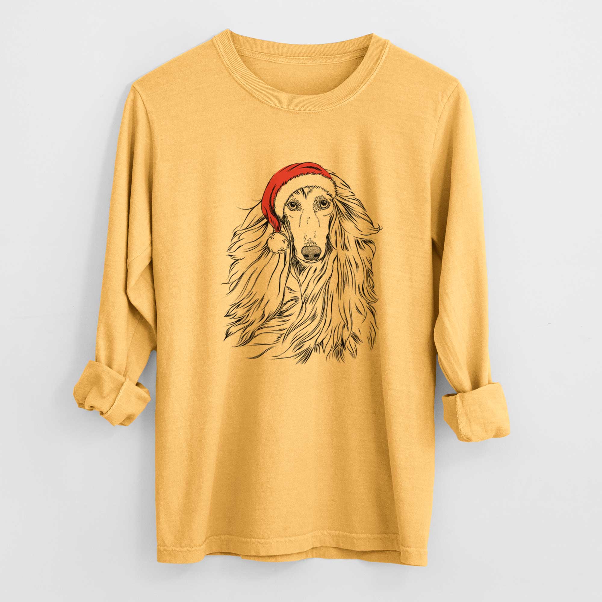 Santa Fabio the Afghan Hound - Heavyweight 100% Cotton Long Sleeve