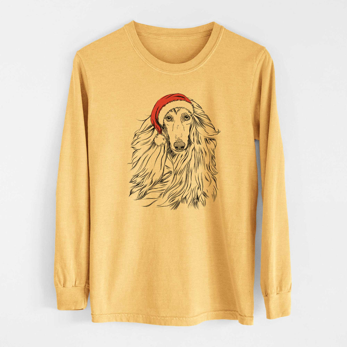 Santa Fabio the Afghan Hound - Heavyweight 100% Cotton Long Sleeve