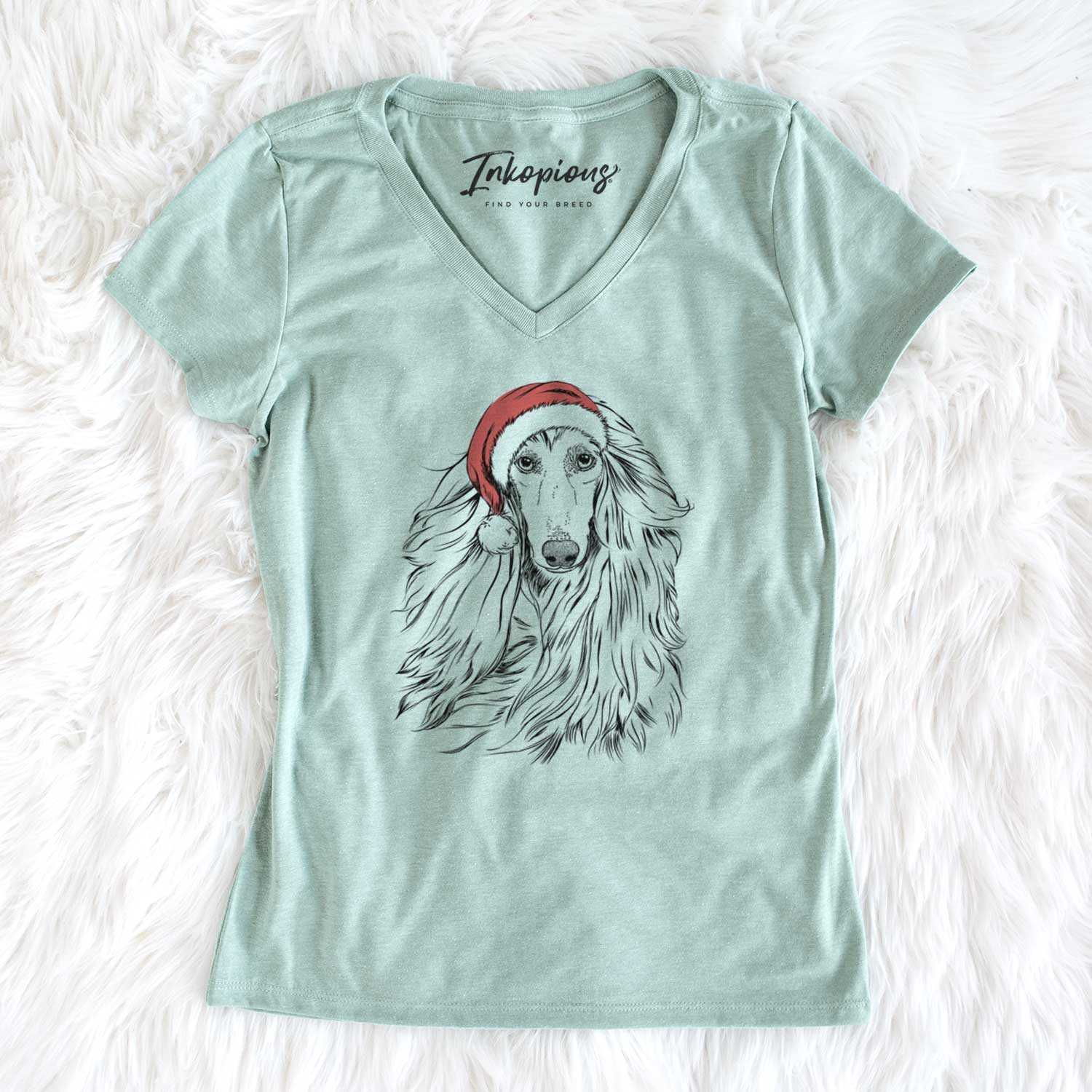 Santa Fabio the Afghan Hound - Women's V-neck Shirt