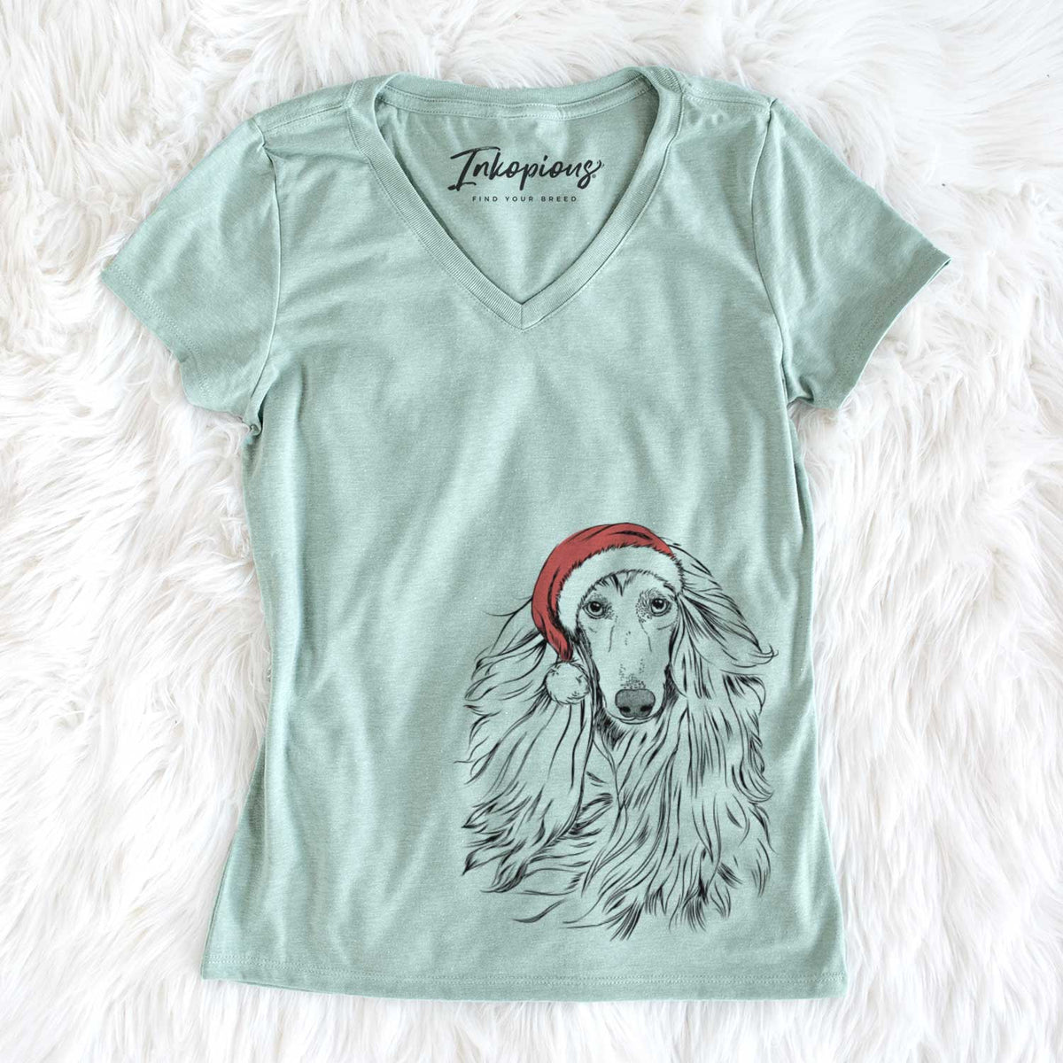 Santa Fabio the Afghan Hound - Women&#39;s V-neck Shirt