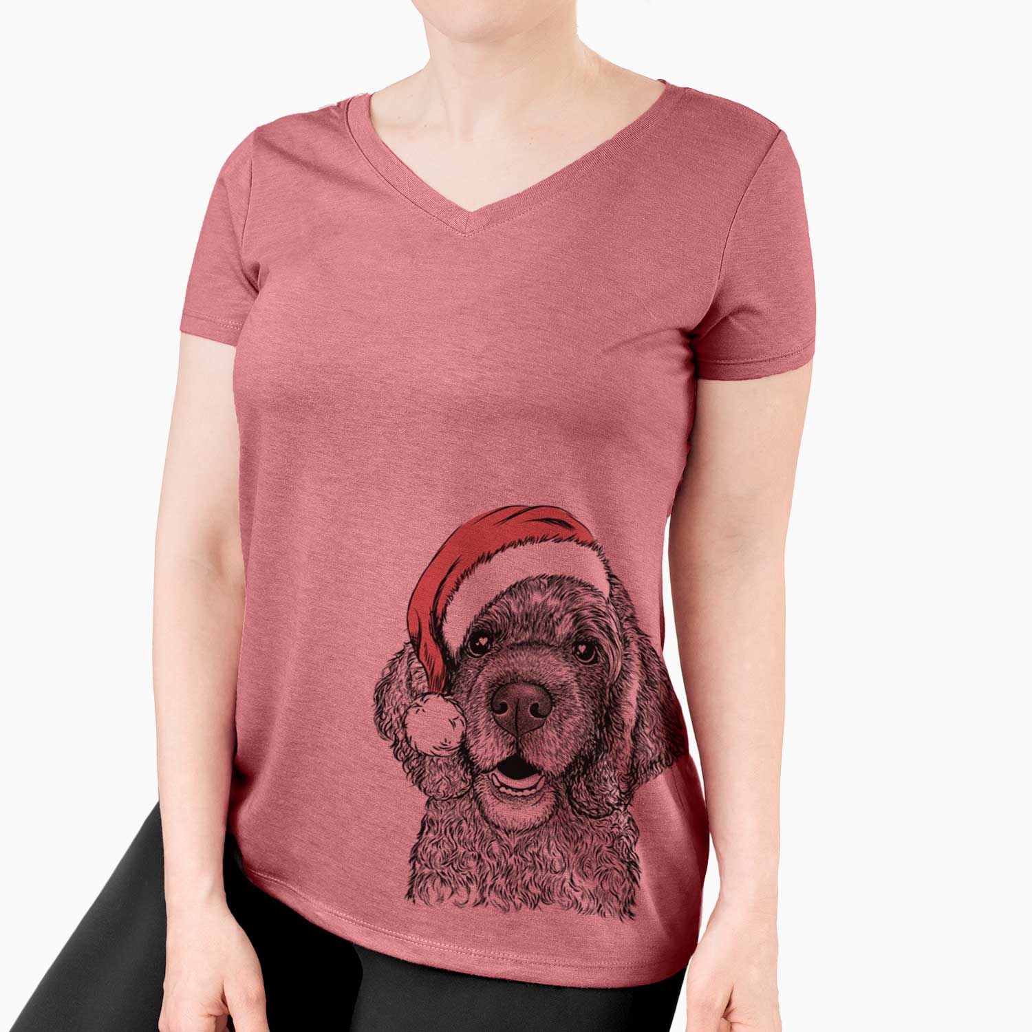 Santa Fannie Mae the Cocker Spaniel - Women's V-neck Shirt