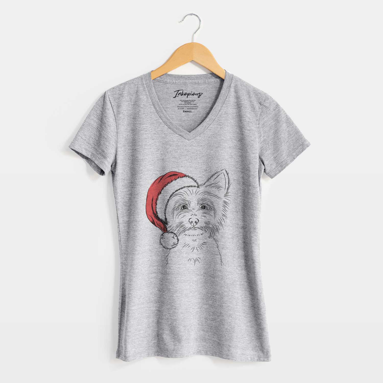 Santa Farva the Yorkshire Terrier - Women's V-neck Shirt