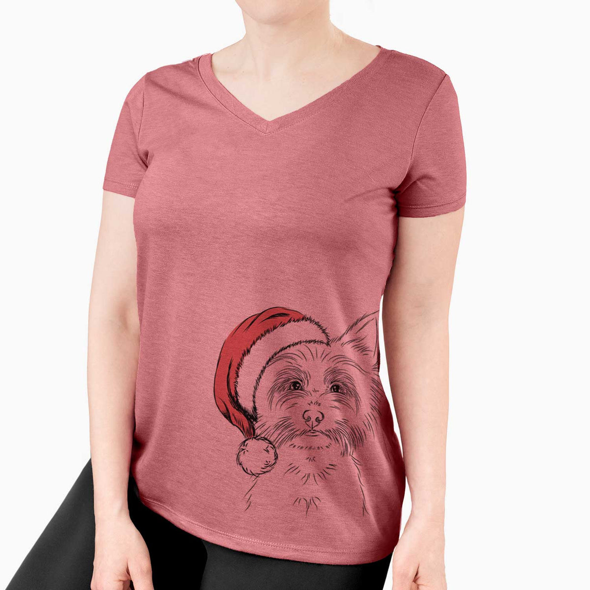 Santa Farva the Yorkshire Terrier - Women's V-neck Shirt