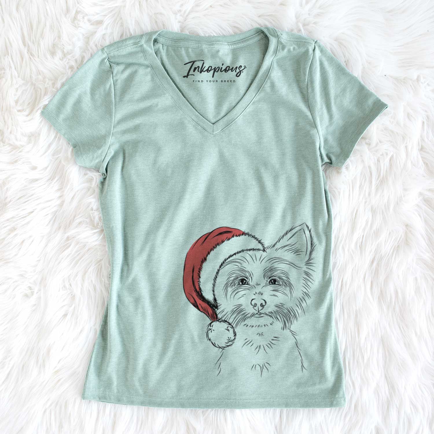 Santa Farva the Yorkshire Terrier - Women's V-neck Shirt