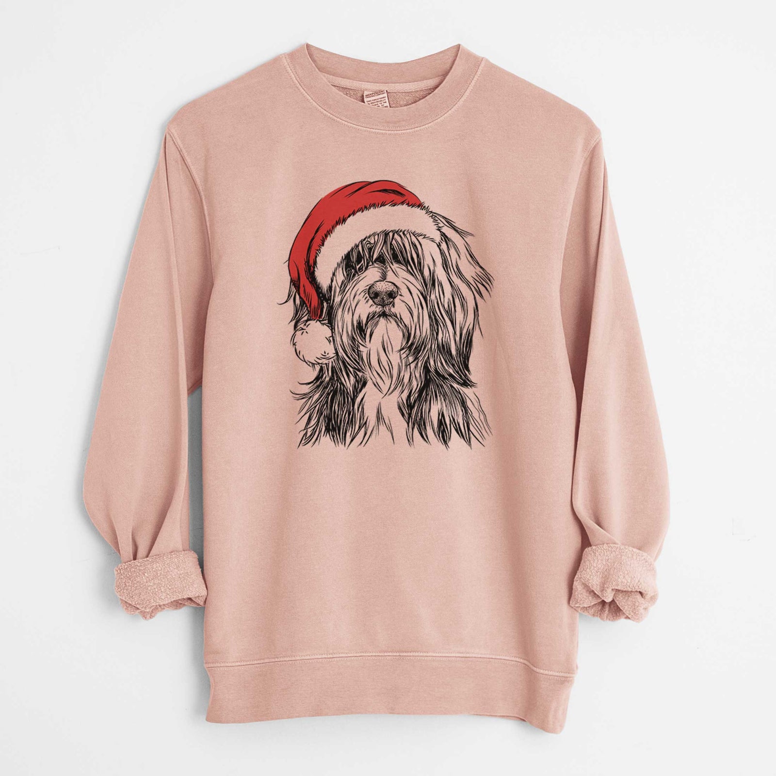 Santa Fiji the Polish Lowland Sheepdog - Unisex Pigment Dyed Crew Sweatshirt