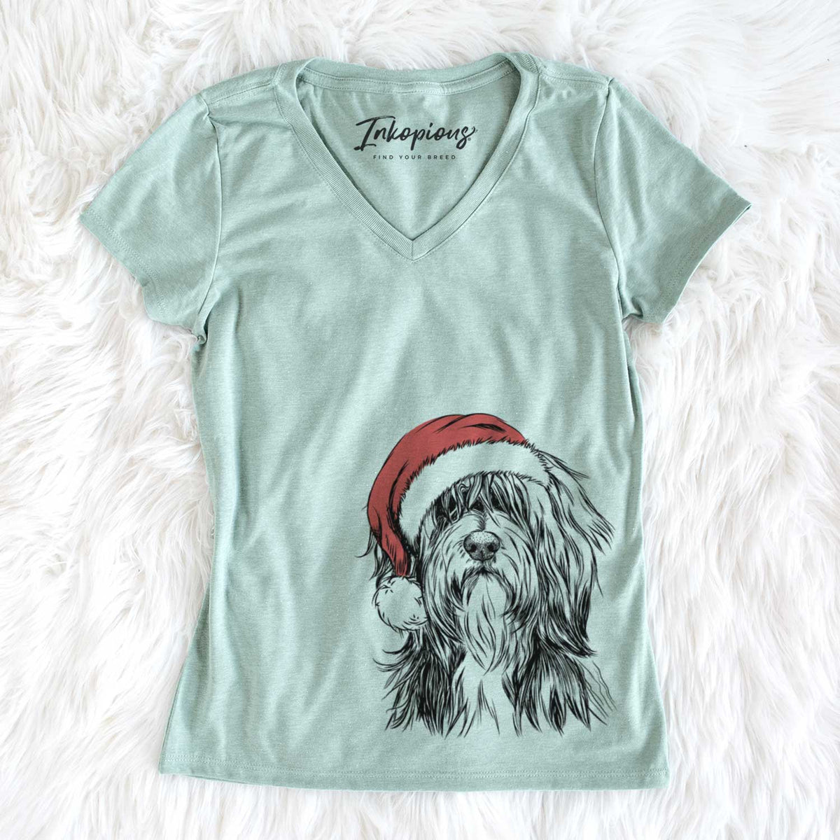 Santa Fiji the Polish Lowland Sheepdog - Women&#39;s V-neck Shirt