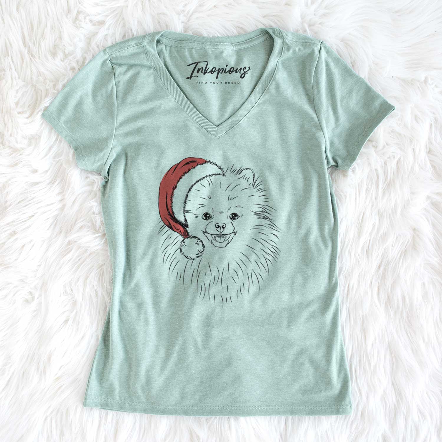 Santa Finn the Pomeranian - Women's V-neck Shirt