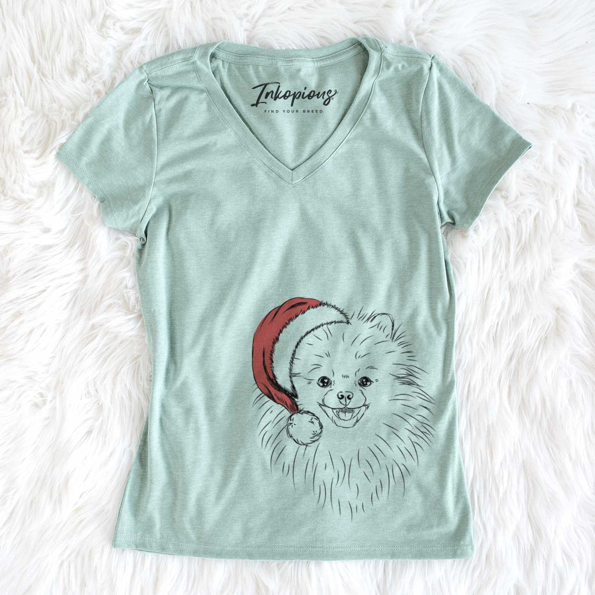 Santa Finn the Pomeranian - Women's V-neck Shirt