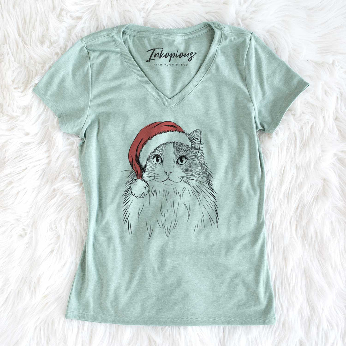 Santa Fiona the Ragdoll Cat - Women's V-neck Shirt