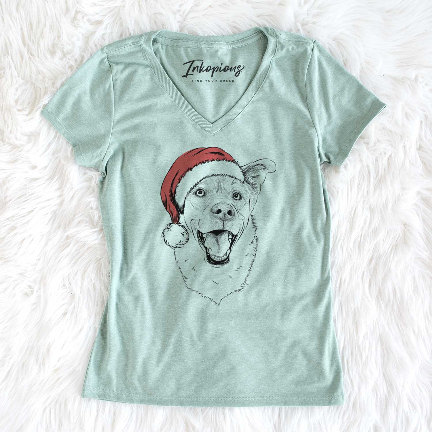 Santa Fira the Saint Bernard Husky Mix - Women's V-neck Shirt