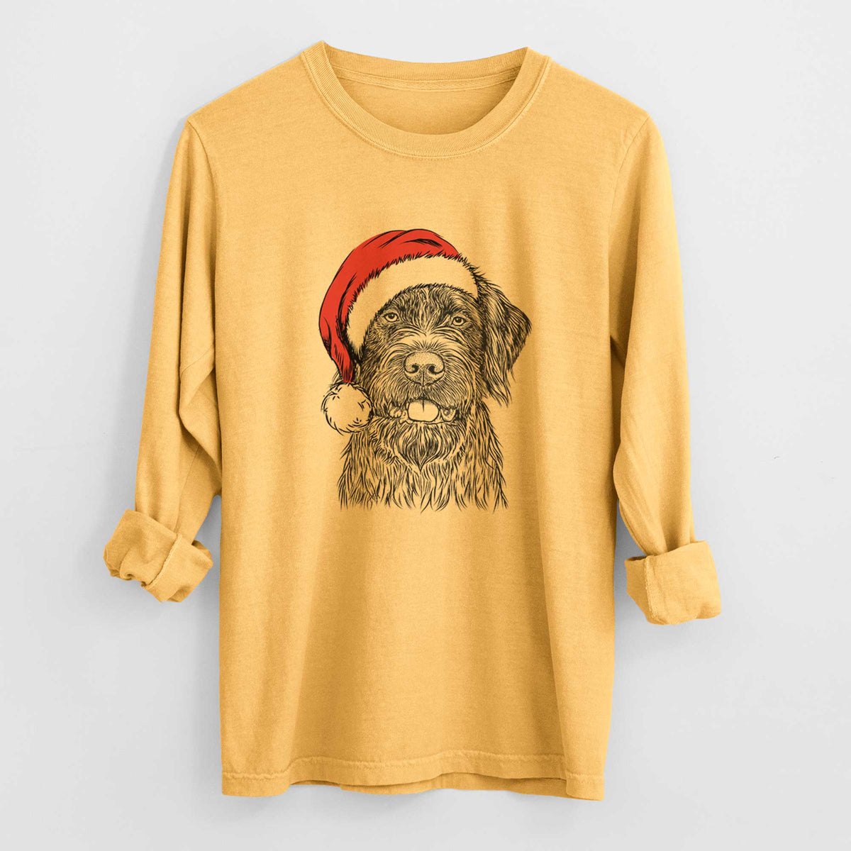 Santa Fletcher the Wirehaired Pointing Griffon - Heavyweight 100% Cotton Long Sleeve