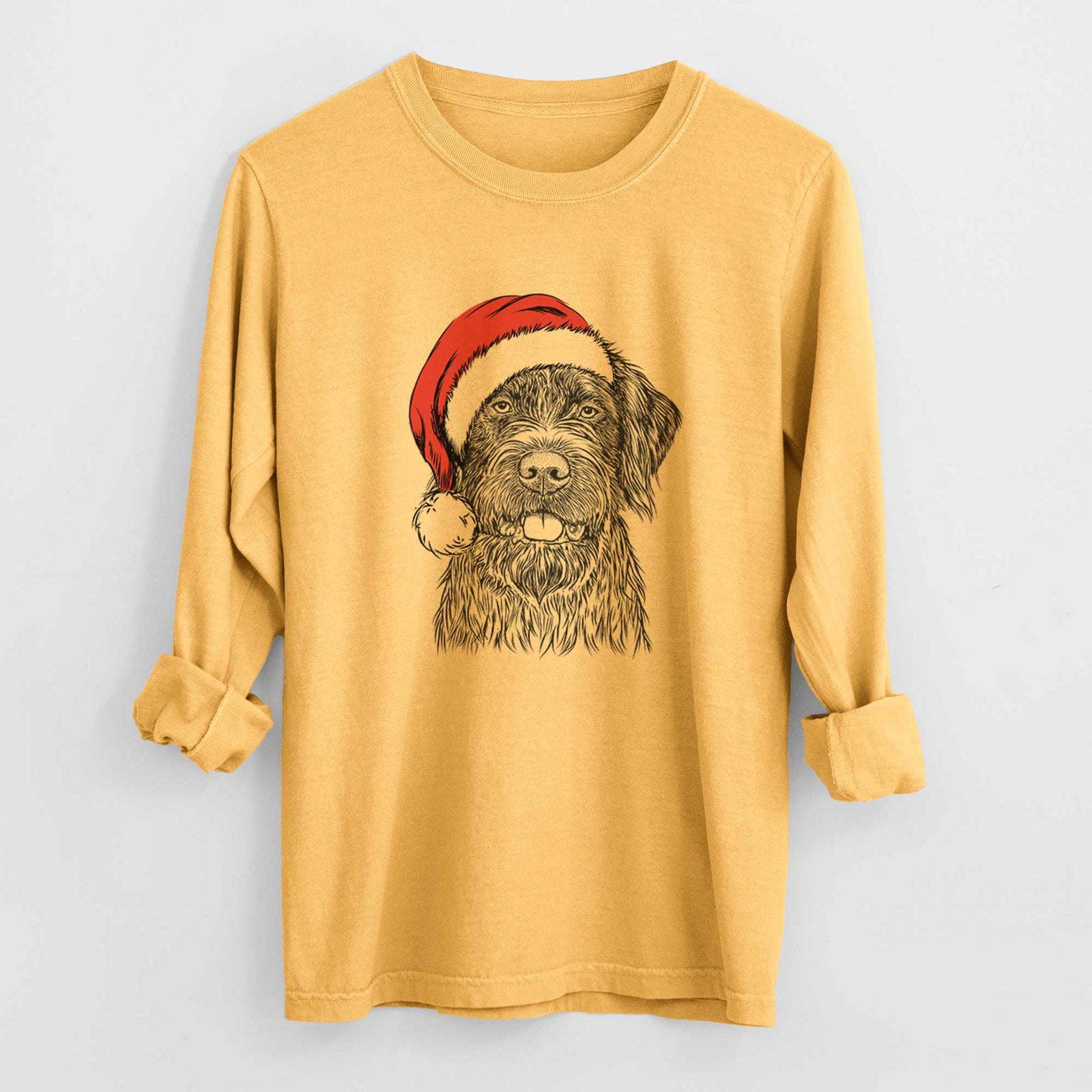 Santa Fletcher the Wirehaired Pointing Griffon - Heavyweight 100% Cotton Long Sleeve