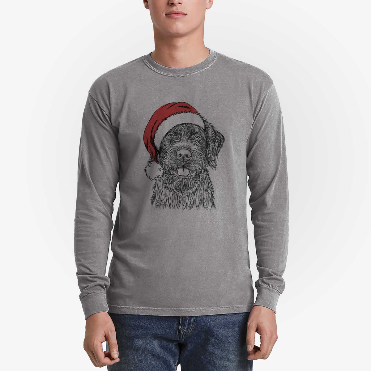 Santa Fletcher the Wirehaired Pointing Griffon - Heavyweight 100% Cotton Long Sleeve