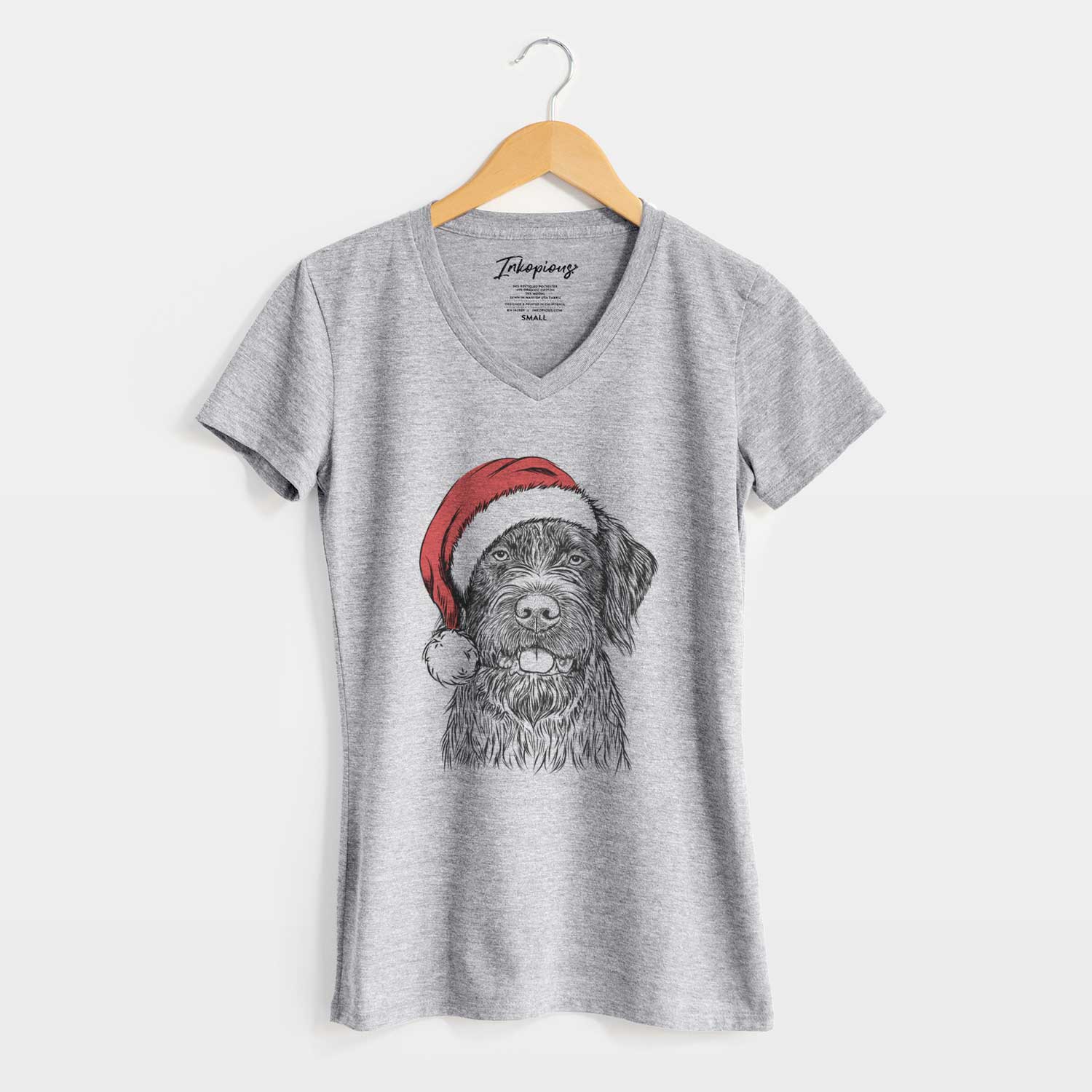 Santa Fletcher the Wirehaired Pointing Griffon - Women's V-neck Shirt