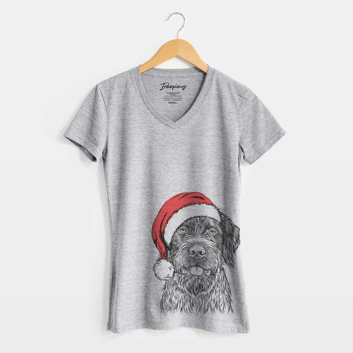 Santa Fletcher the Wirehaired Pointing Griffon - Women's V-neck Shirt