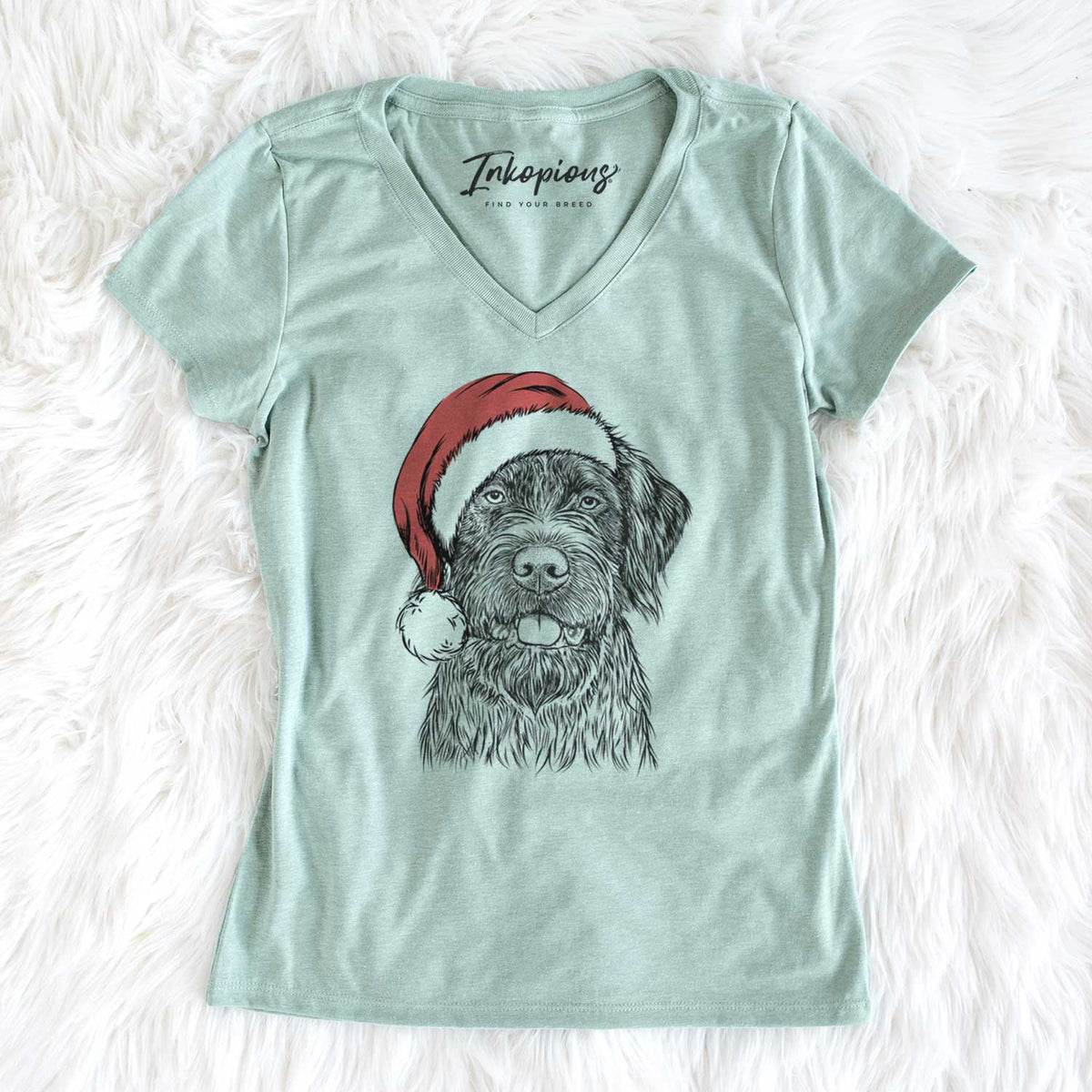 Santa Fletcher the Wirehaired Pointing Griffon - Women's V-neck Shirt