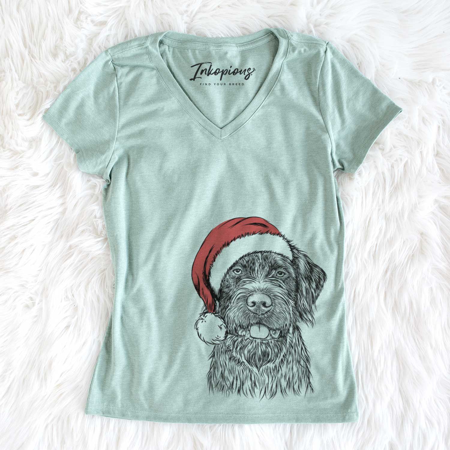 Santa Fletcher the Wirehaired Pointing Griffon - Women's V-neck Shirt