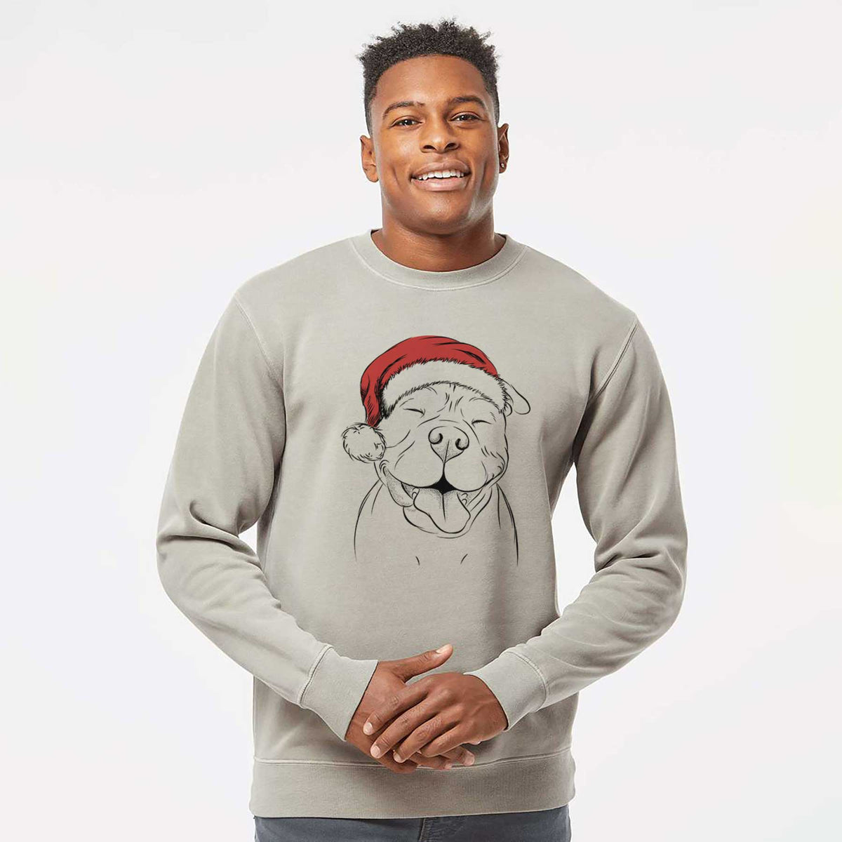 Santa Floki the American Bully - Unisex Pigment Dyed Crew Sweatshirt