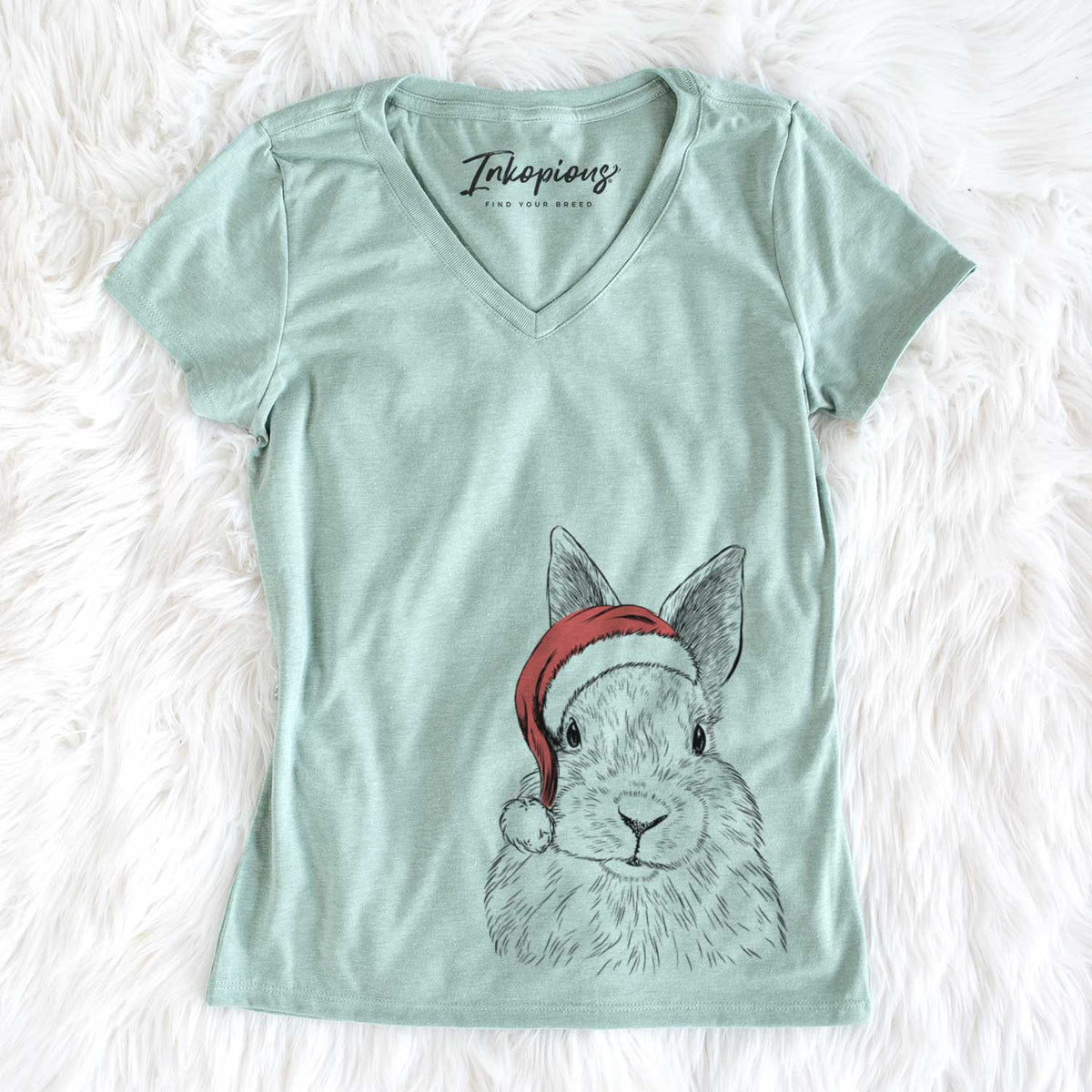 Santa Flower the Rex Rabbit - Women&#39;s V-neck Shirt