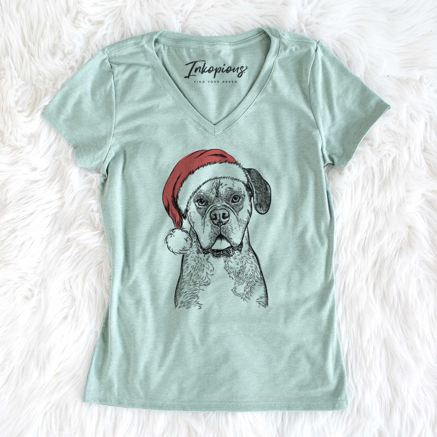 Santa Floydie Bear the Boxer - Women's V-neck Shirt