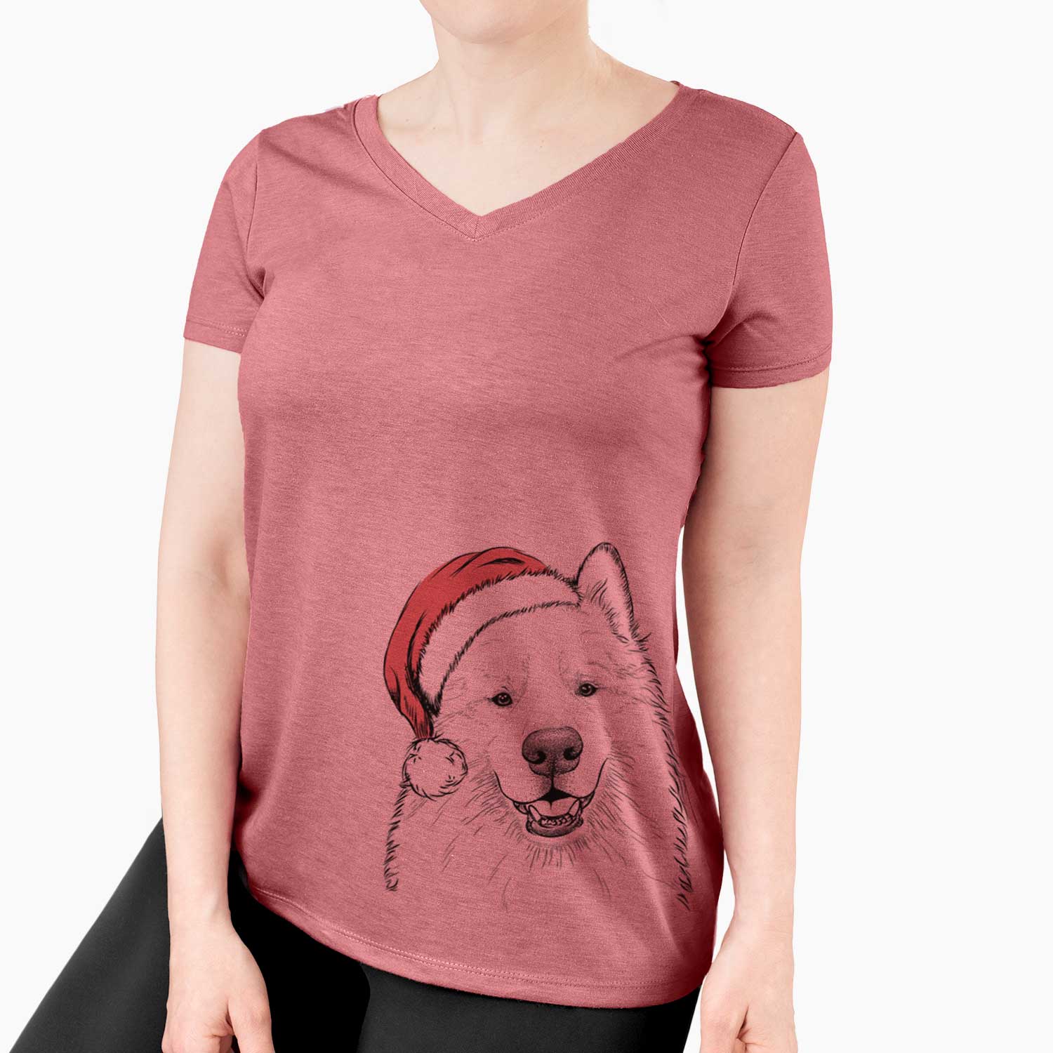 Santa Foster the Samoyed - Women's V-neck Shirt