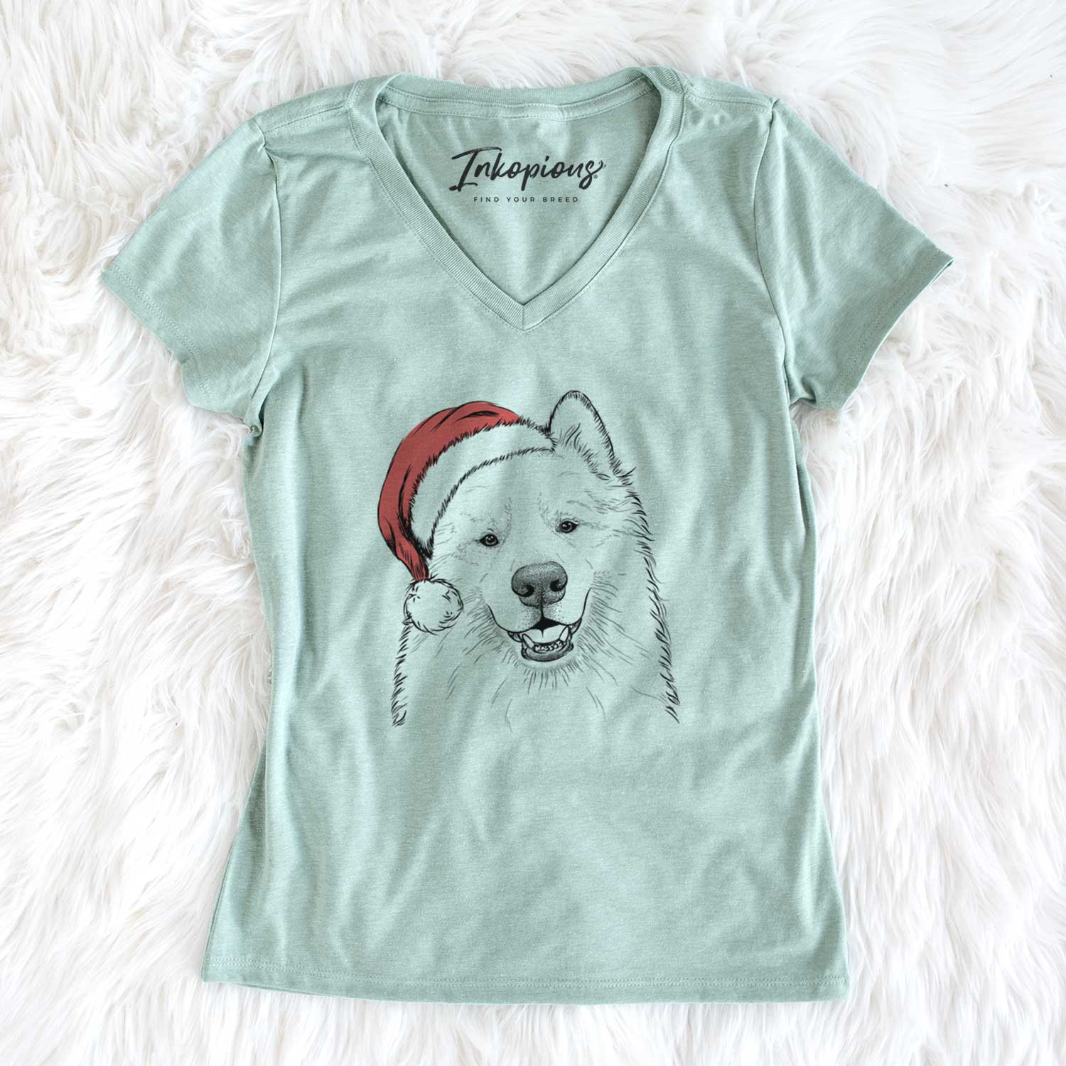 Santa Foster the Samoyed - Women's V-neck Shirt