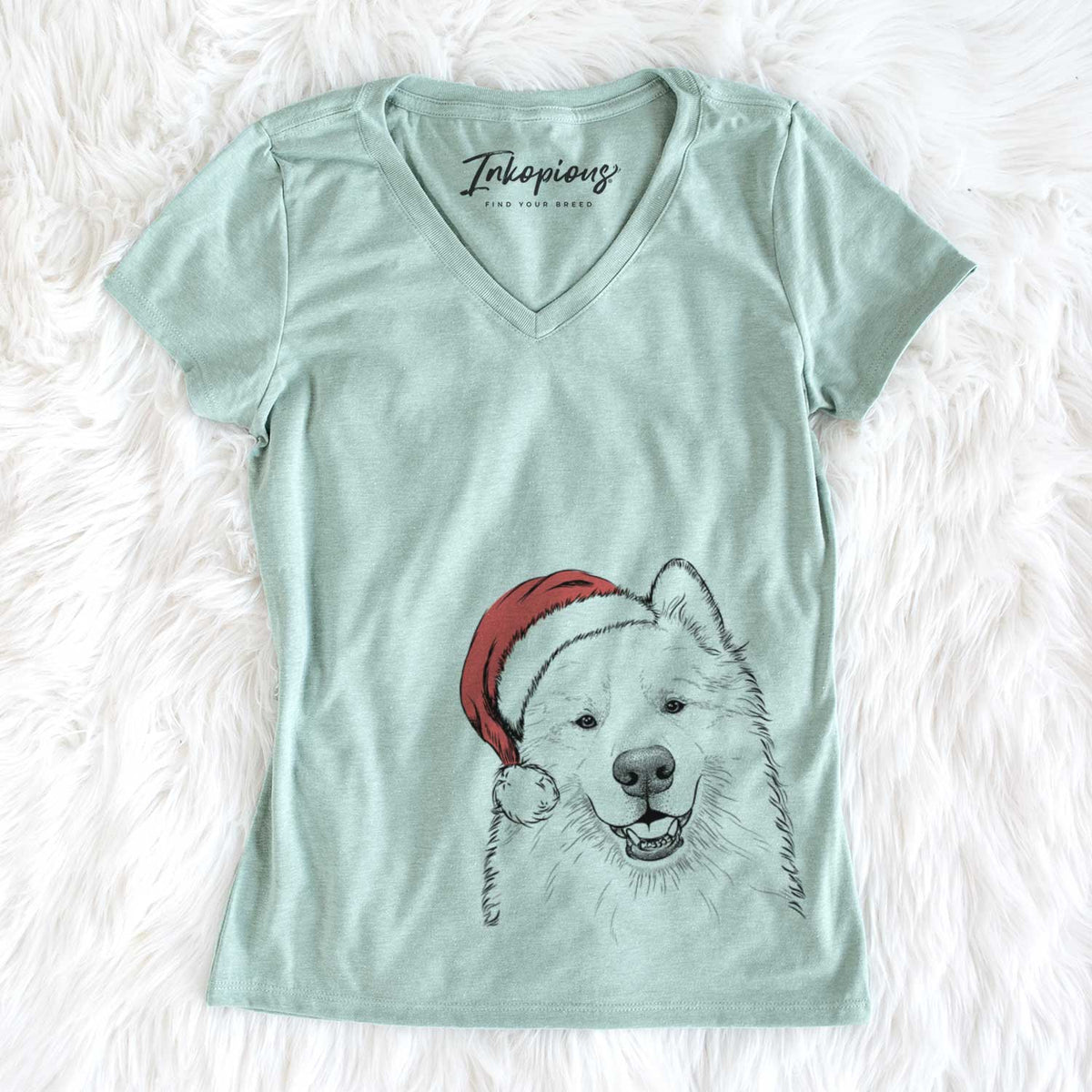 Santa Foster the Samoyed - Women&#39;s V-neck Shirt