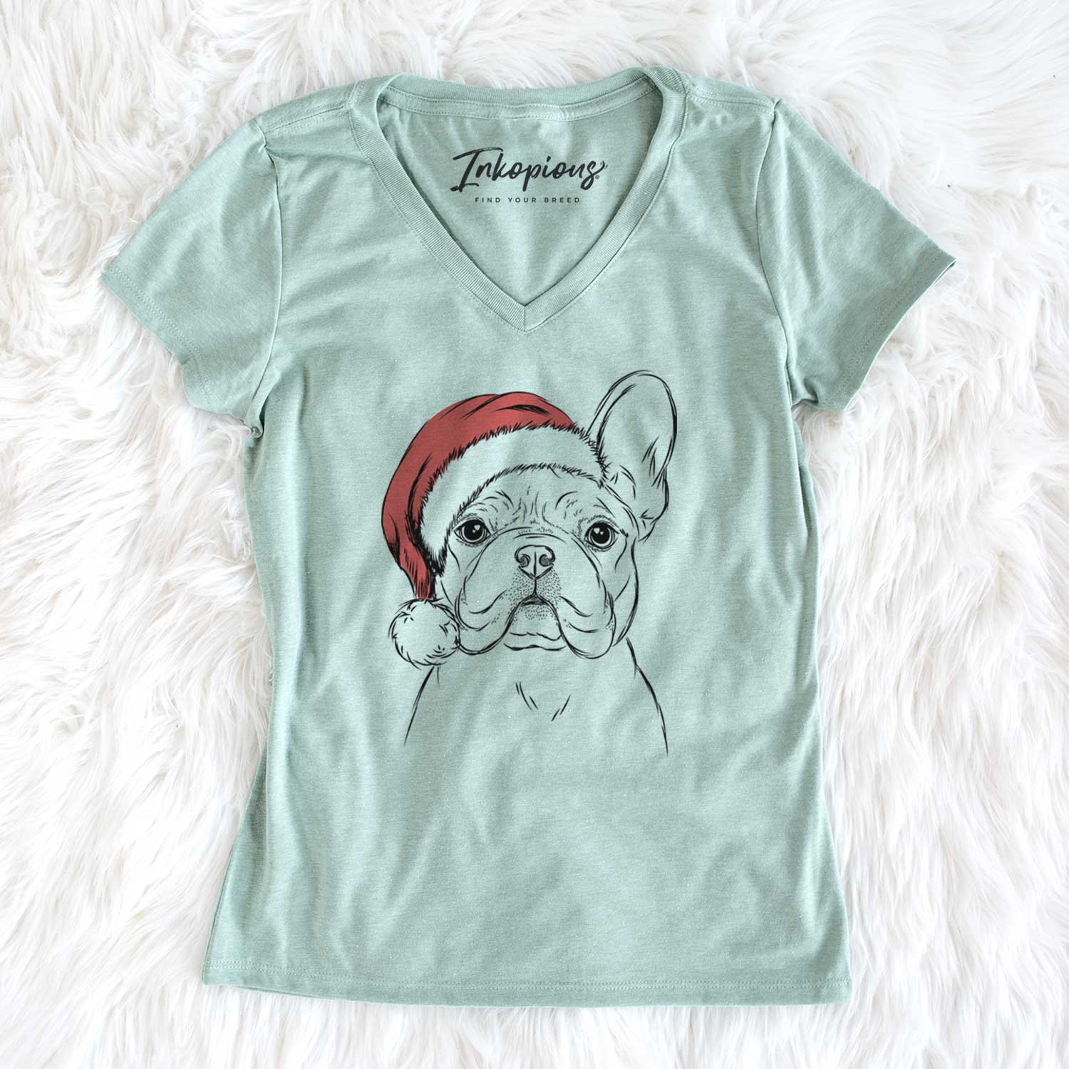 Santa Franco the French Bulldog - Women's V-neck Shirt