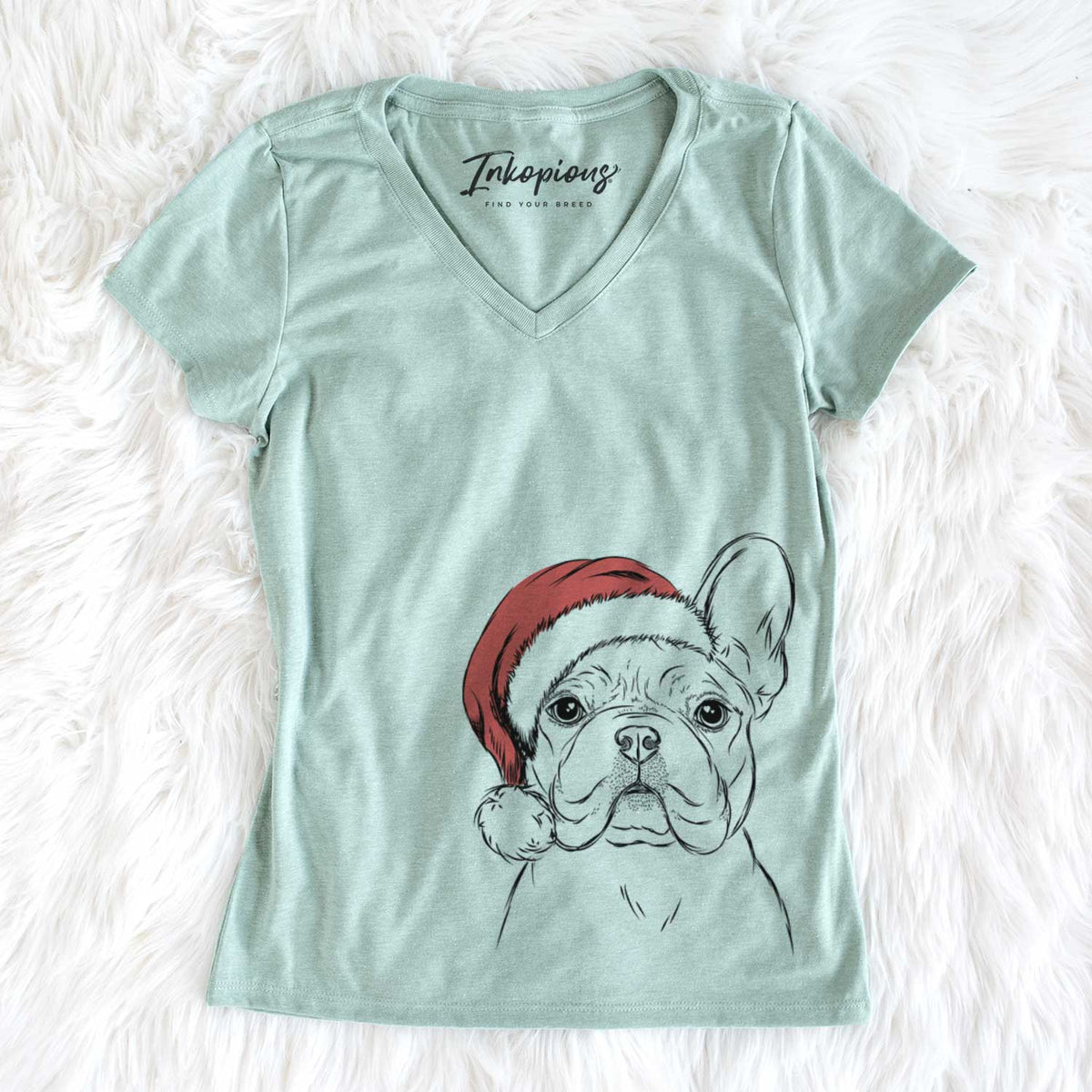 Santa Franco the French Bulldog - Women&#39;s V-neck Shirt