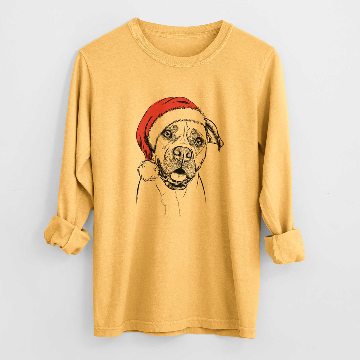 Santa Frankie Tankie the Boxer Mix - Heavyweight 100% Cotton Long Sleeve